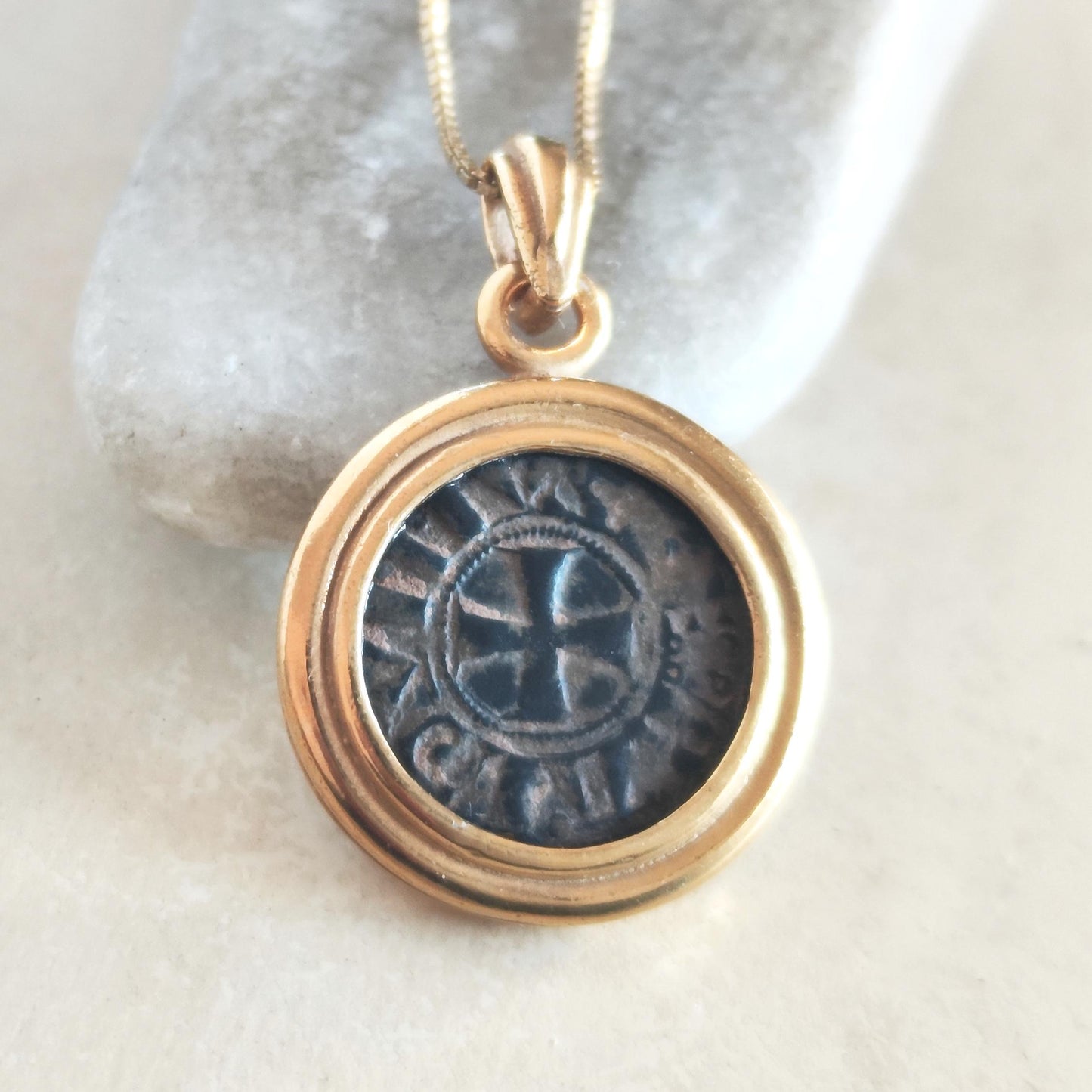 Crusader Kingdom of Jerusalem Coin Necklace, Medieval Knight Templar Latin Cross Medallion, Ancient Real Denier, Jerusalem Christian Jewelry