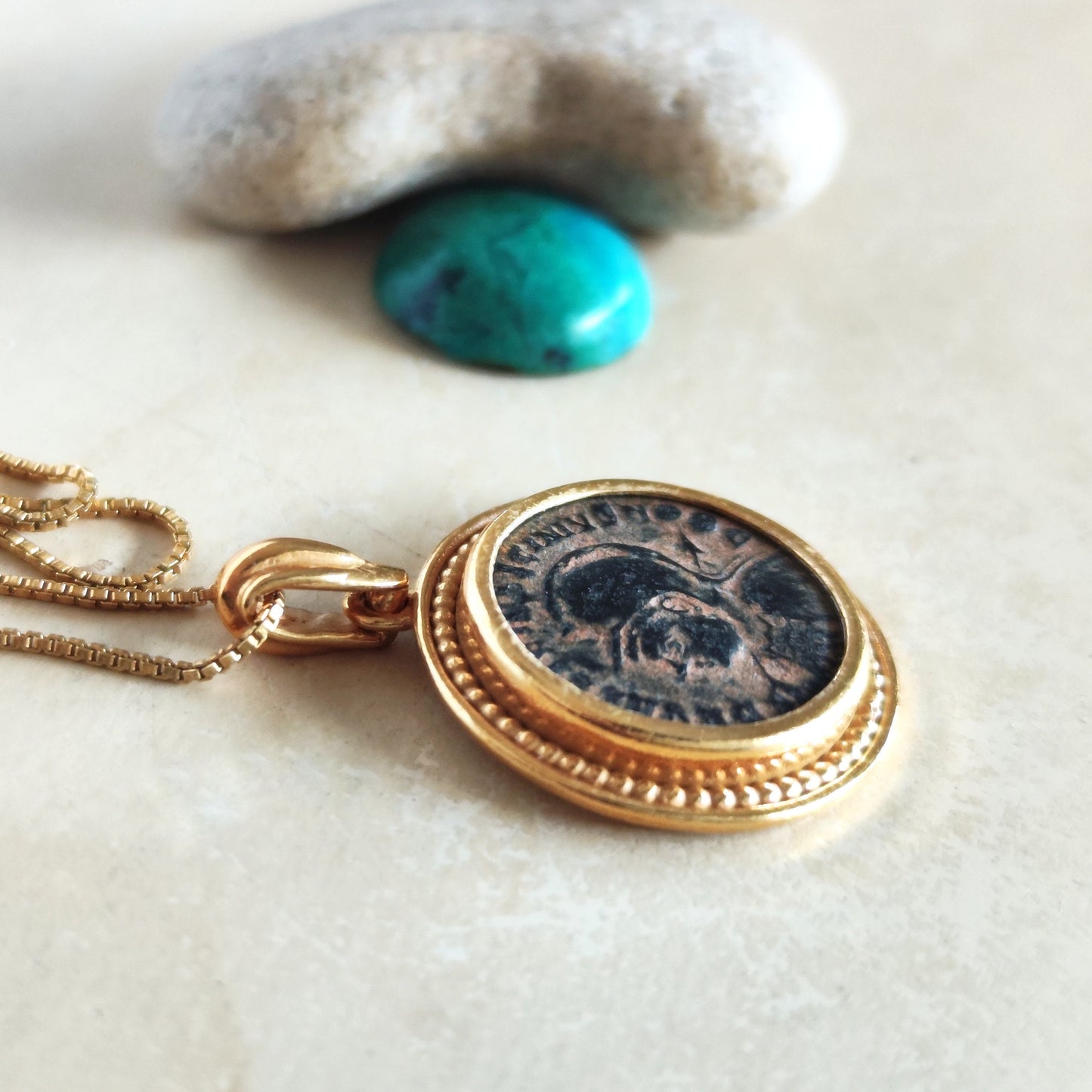 Genuine Roman Coin Medallion, Emperor Licinius I Antique Bronze Coin Gold Plated Pendant, Vintage Style Statement Necklace, Jupiter Pendant