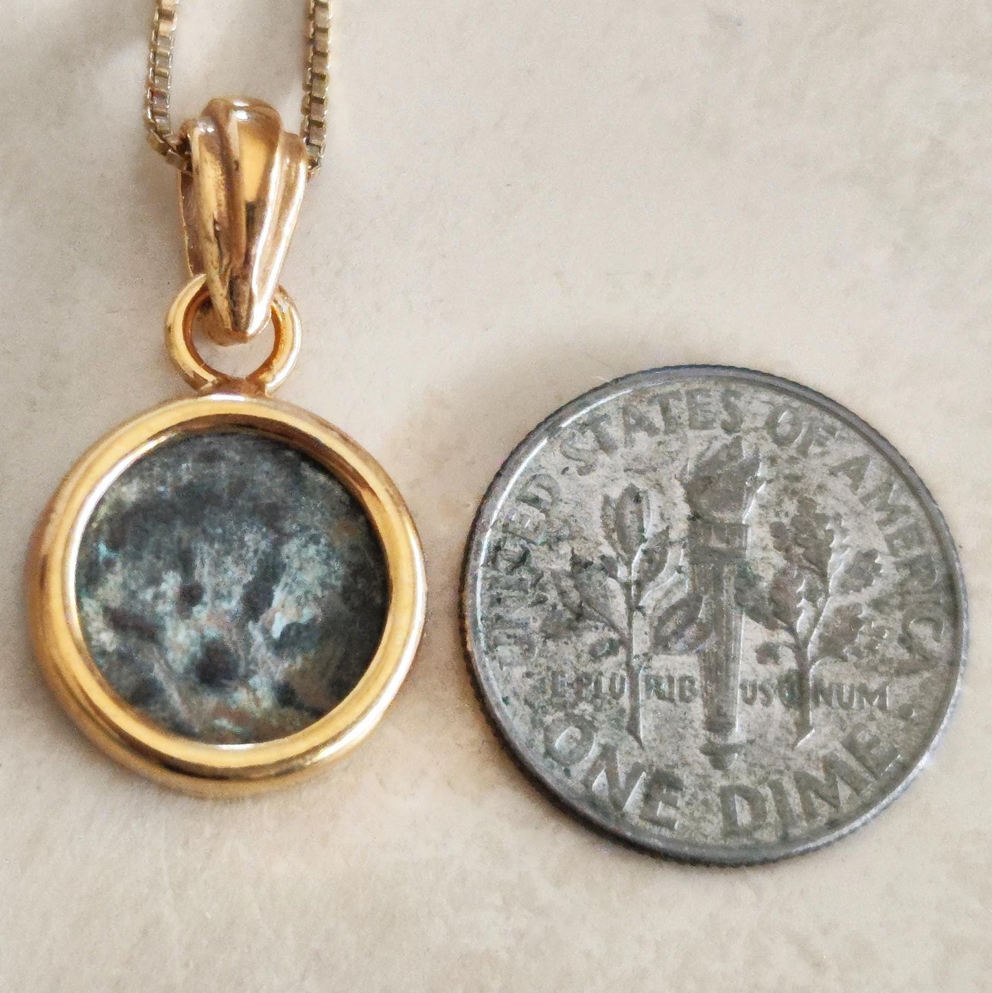 Mark 12:41 Widow's Mite Biblical Coin Necklace, Genuine Antique Christian Coin Gold Plated Minimalist Small Pendant