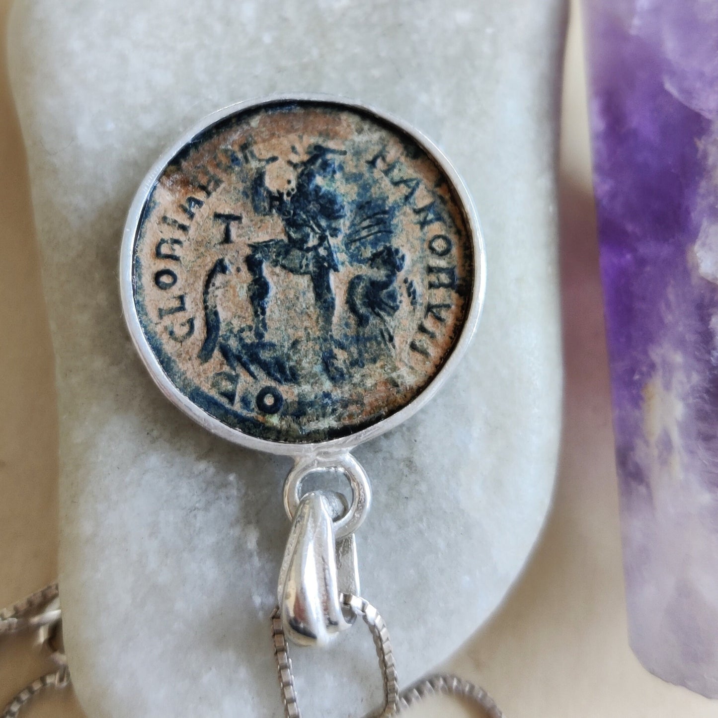 Roman Orthodox Coin Silver Necklace, Antique Theodosius bronze medallion, Authentic Christian Coin Charm, Vintage jewelry, History Buff gift