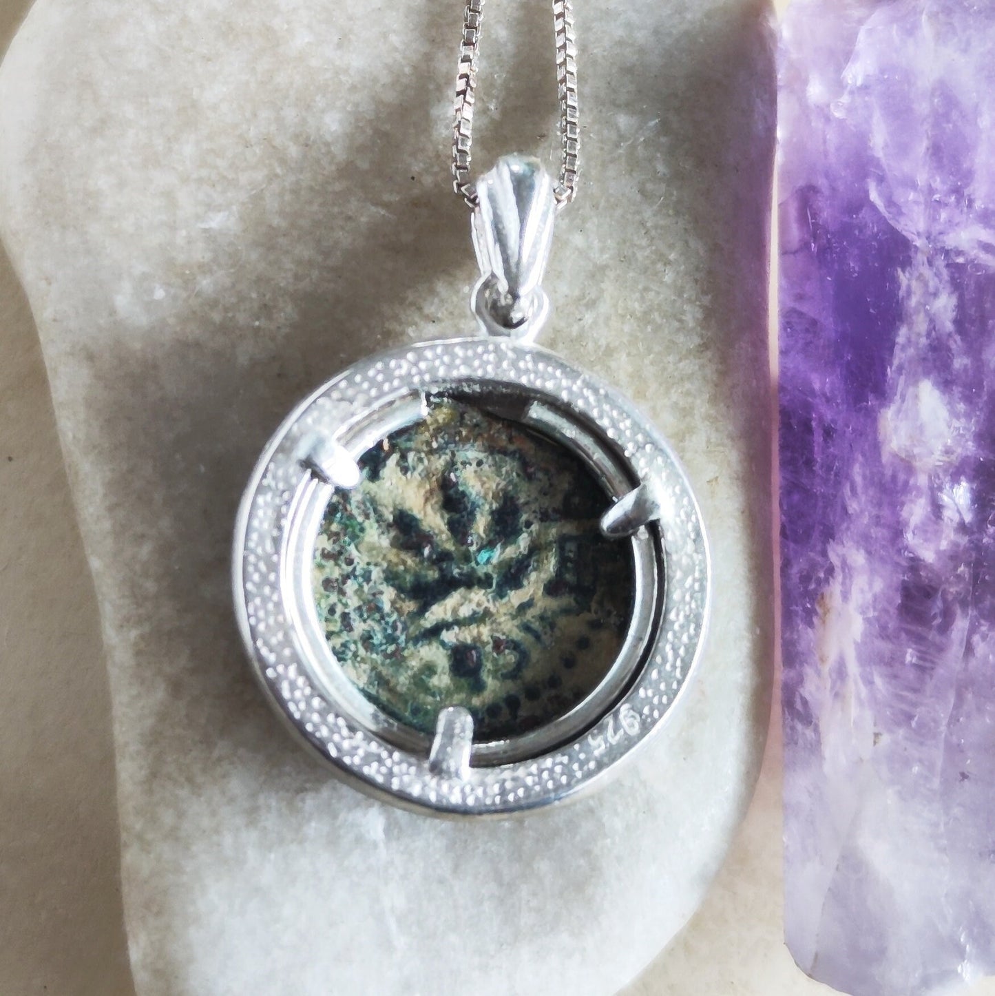 First Jewish war bronze Prutah necklace, Ancient Masada Revolt Coin Silver pendant, Jerusalem second temple coin, roman amphora medallion