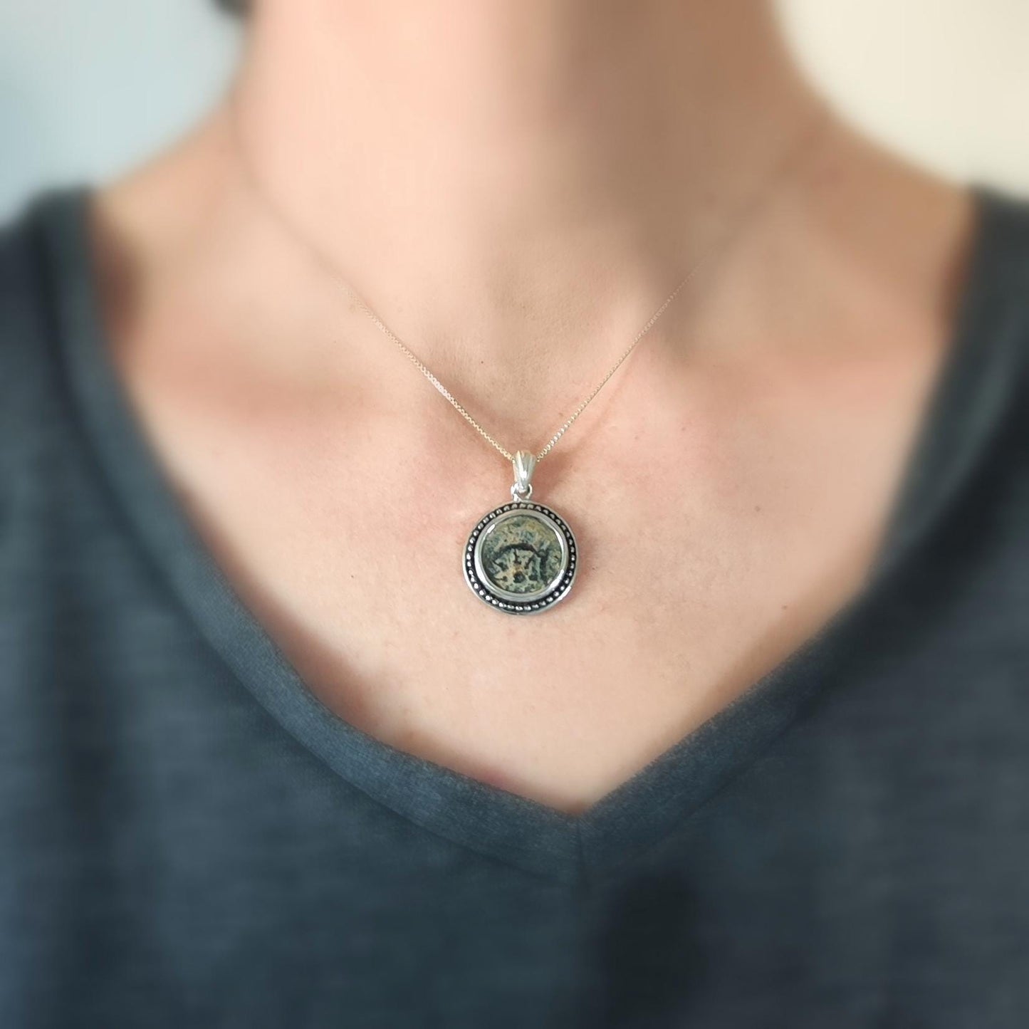 Antique Large Widow Mite Coin Necklace, Jesus Biblical Medallion, Christian Men Gift, Story Telling Jewelry, Marine Anchor Pendant
