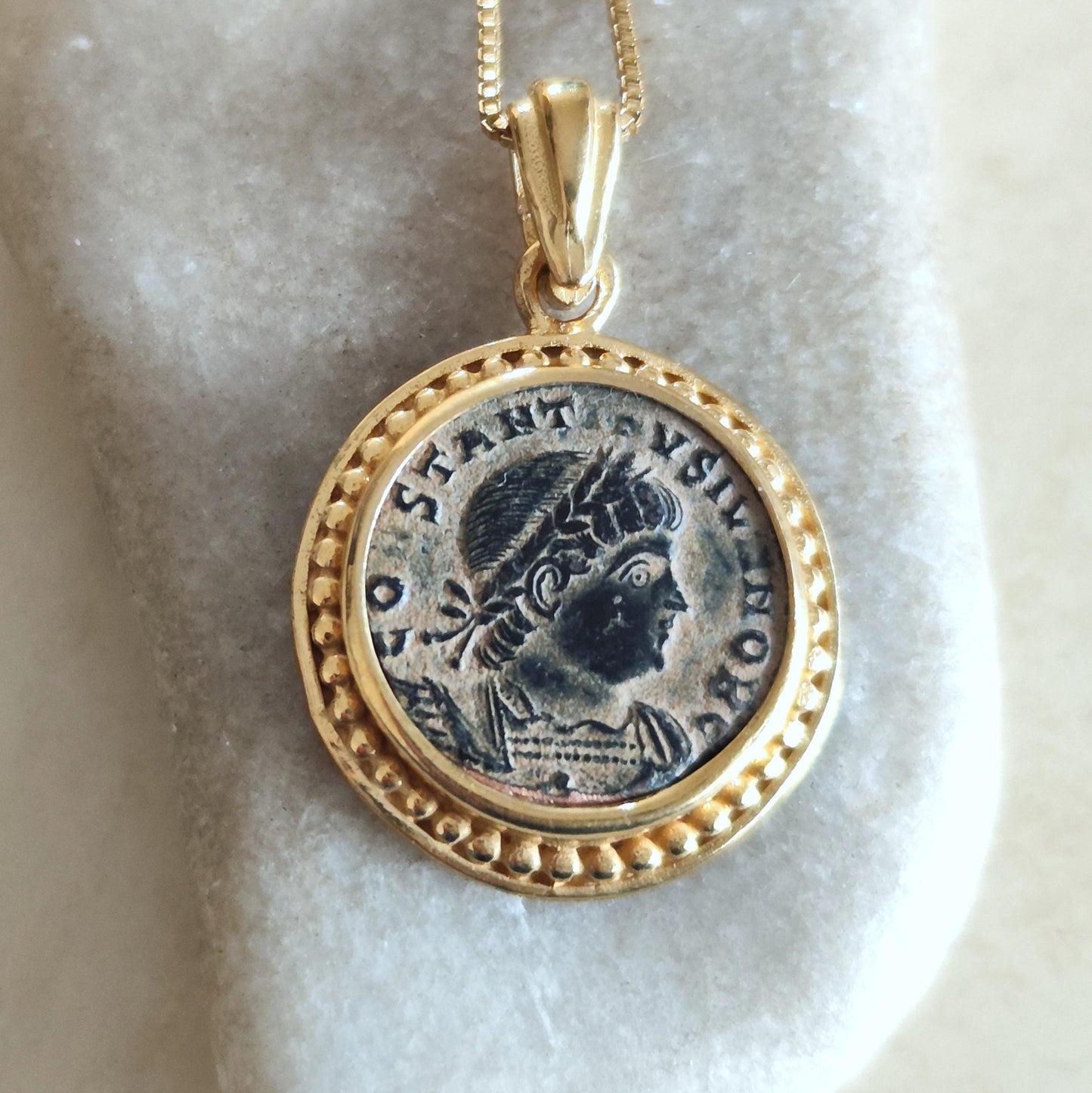 Roman Coin Pendant of Emperor Constantine II, Early Christian Coin Necklace, Ancient Vintage Jewelry