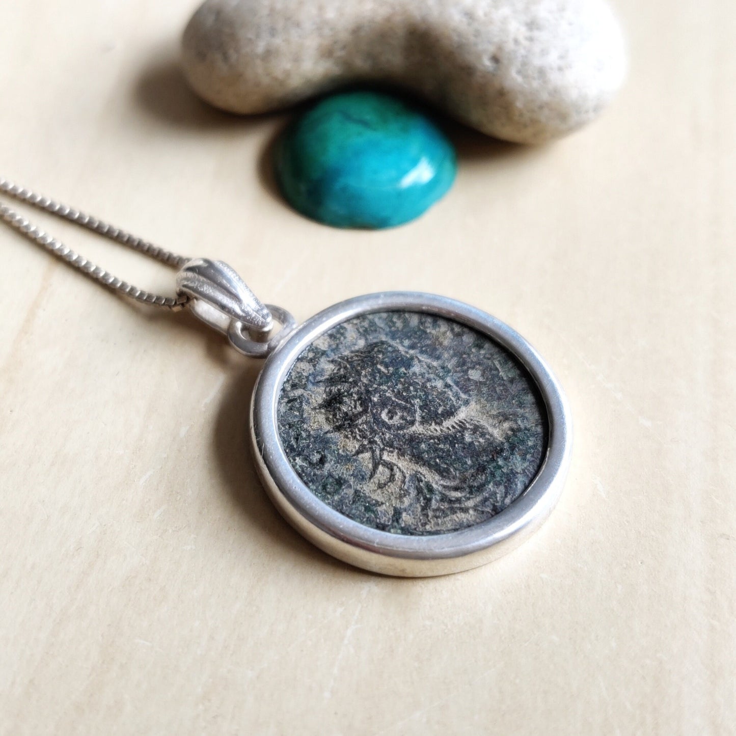Antique Roman Empire Coin Silver Necklace, 3rd Century Valerian Pendant, Vintage Style Jewelry