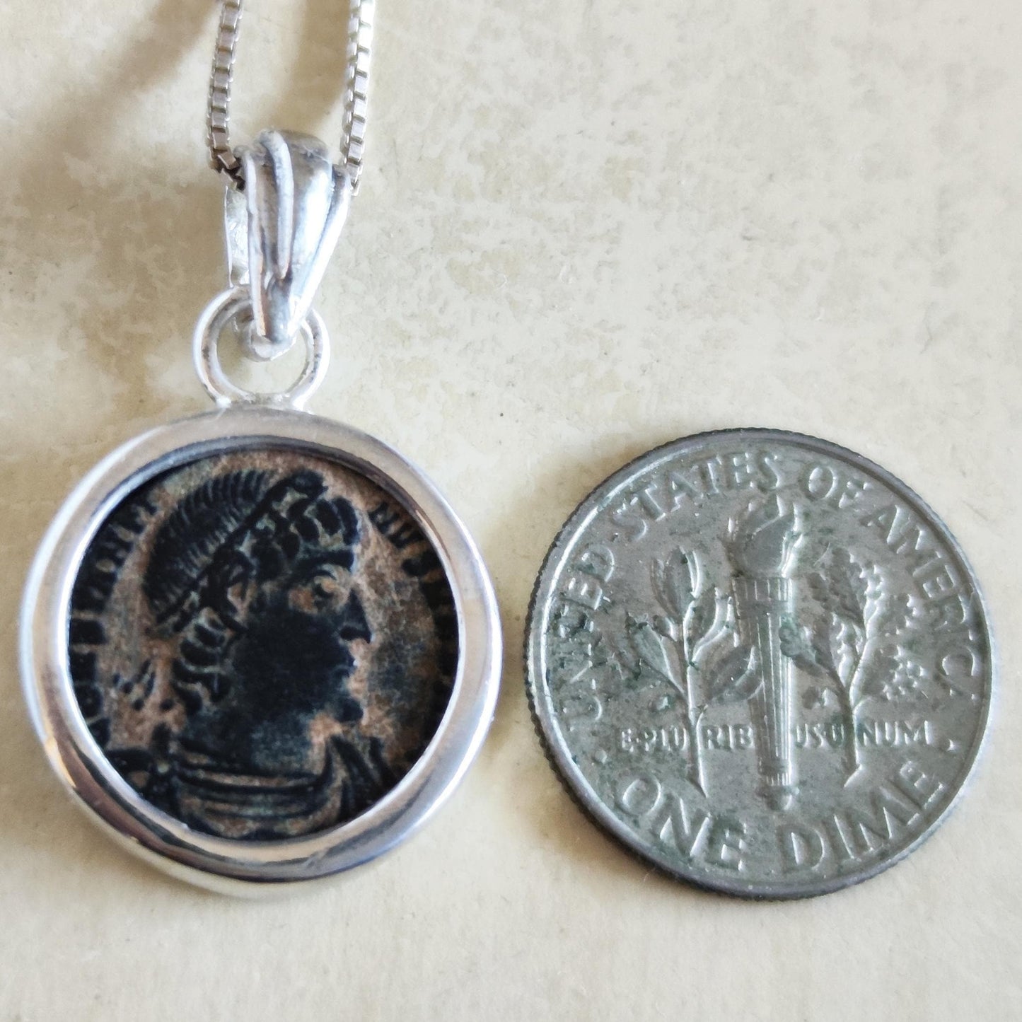 Certified Antique Constantine the Great Coin Silver Necklace, Small Roman Coin Pendant, History Buff Gift Idea