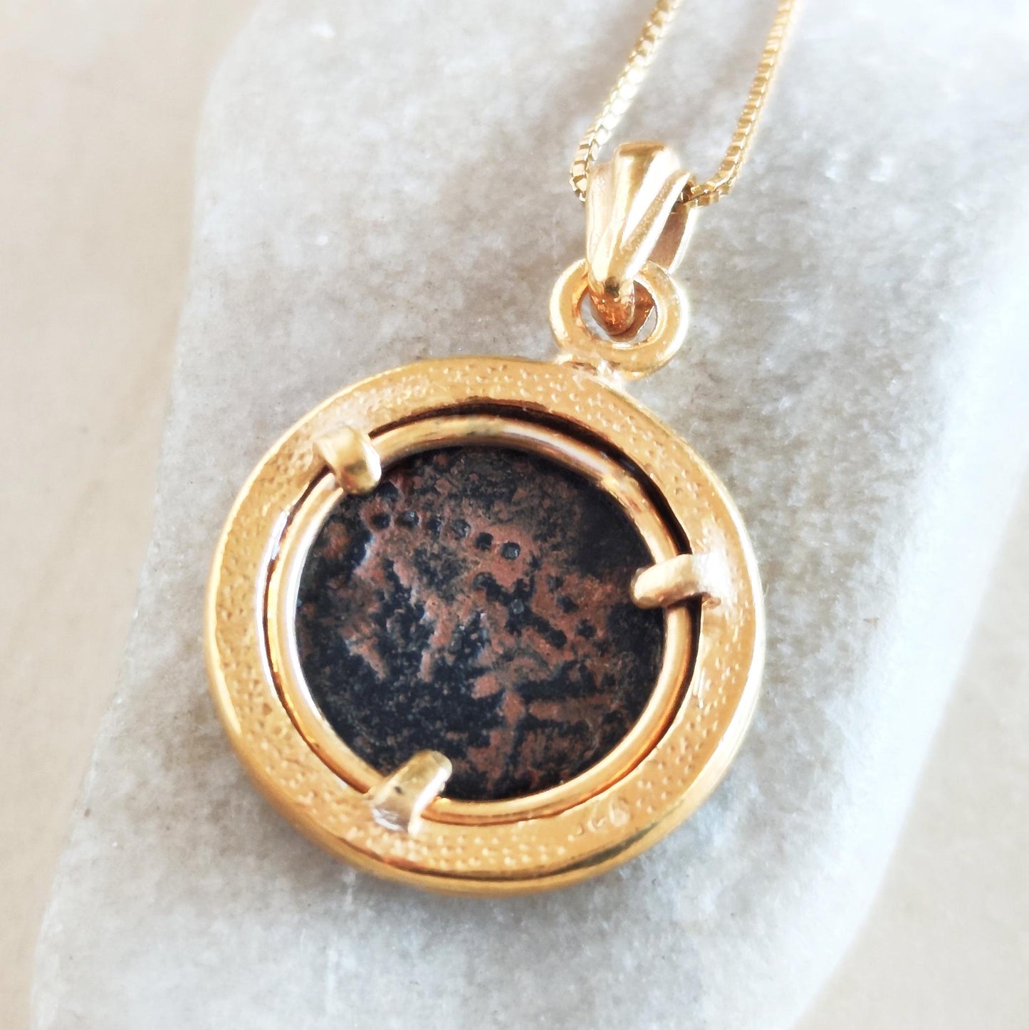 Ancient Masada Coin necklace, First Jewish Revolt Real Bronze Prutah Pendant, Jerusalem Second Temple coin, Roman Amphora Grape Leaf