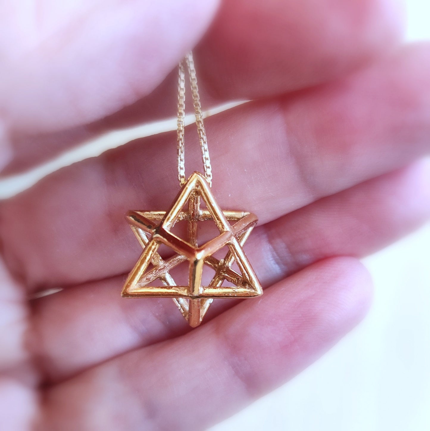 Gold Merkaba necklace, Gold plated Silver Star tetrahedron, Merkaba for meditation, Sacred Geometry new age jewelry, Jewish mystic Kabbalah