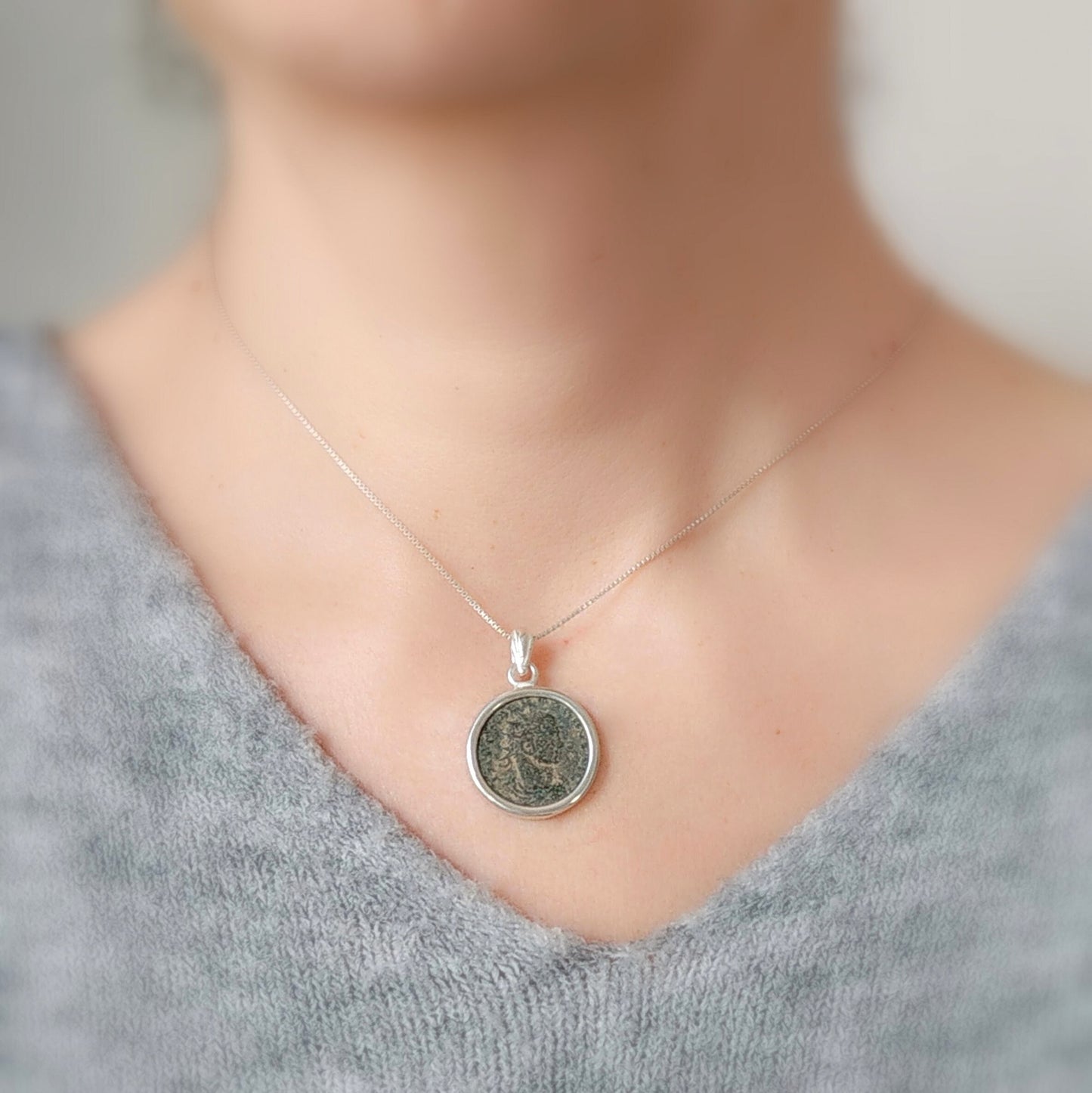 Antique Roman Empire Coin Silver Necklace, 3rd Century Valerian Pendant, Vintage Style Jewelry