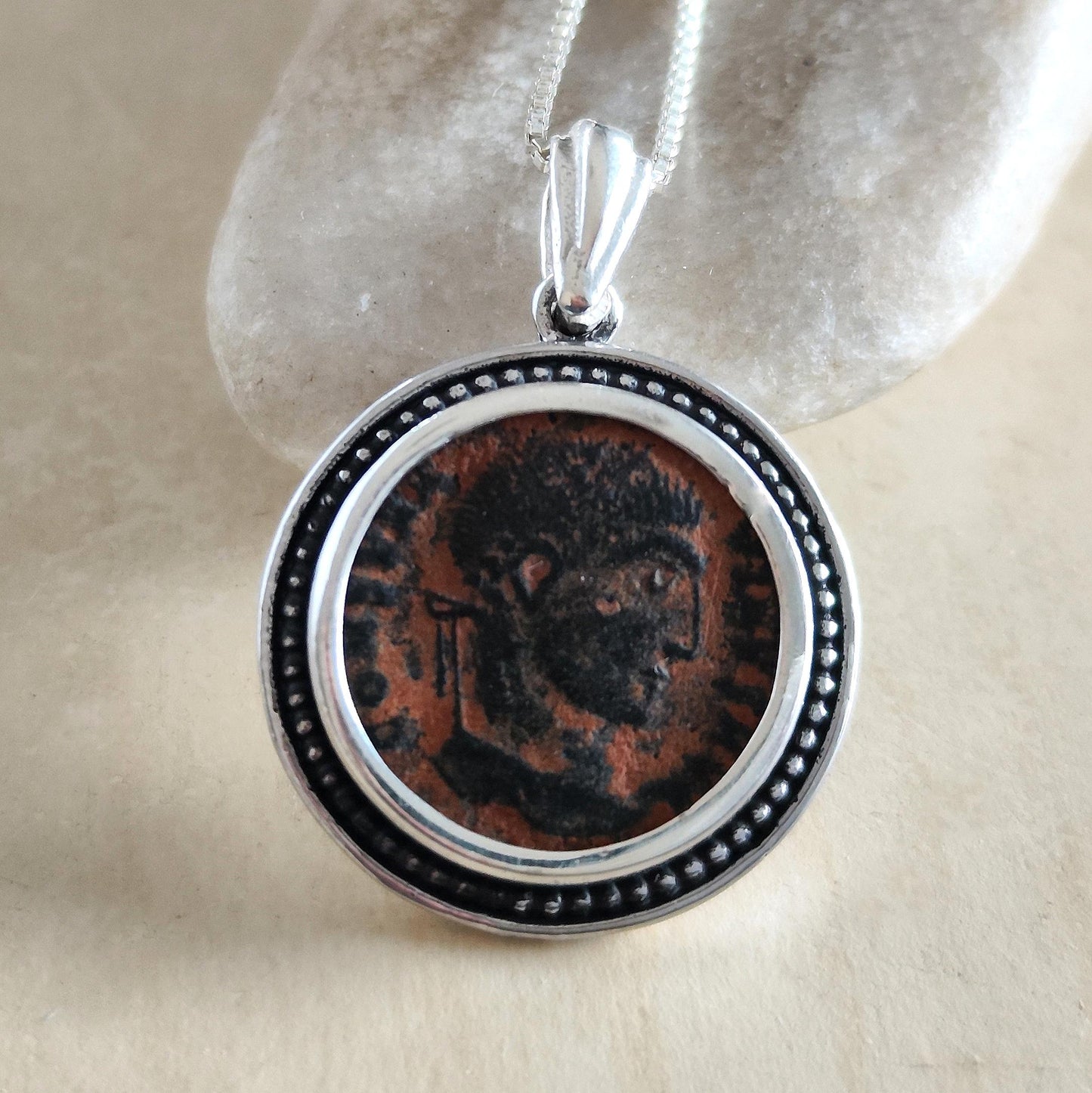 Antique Constantine the Great Coin Silver Necklace, Ancient Roman Coin Pendant