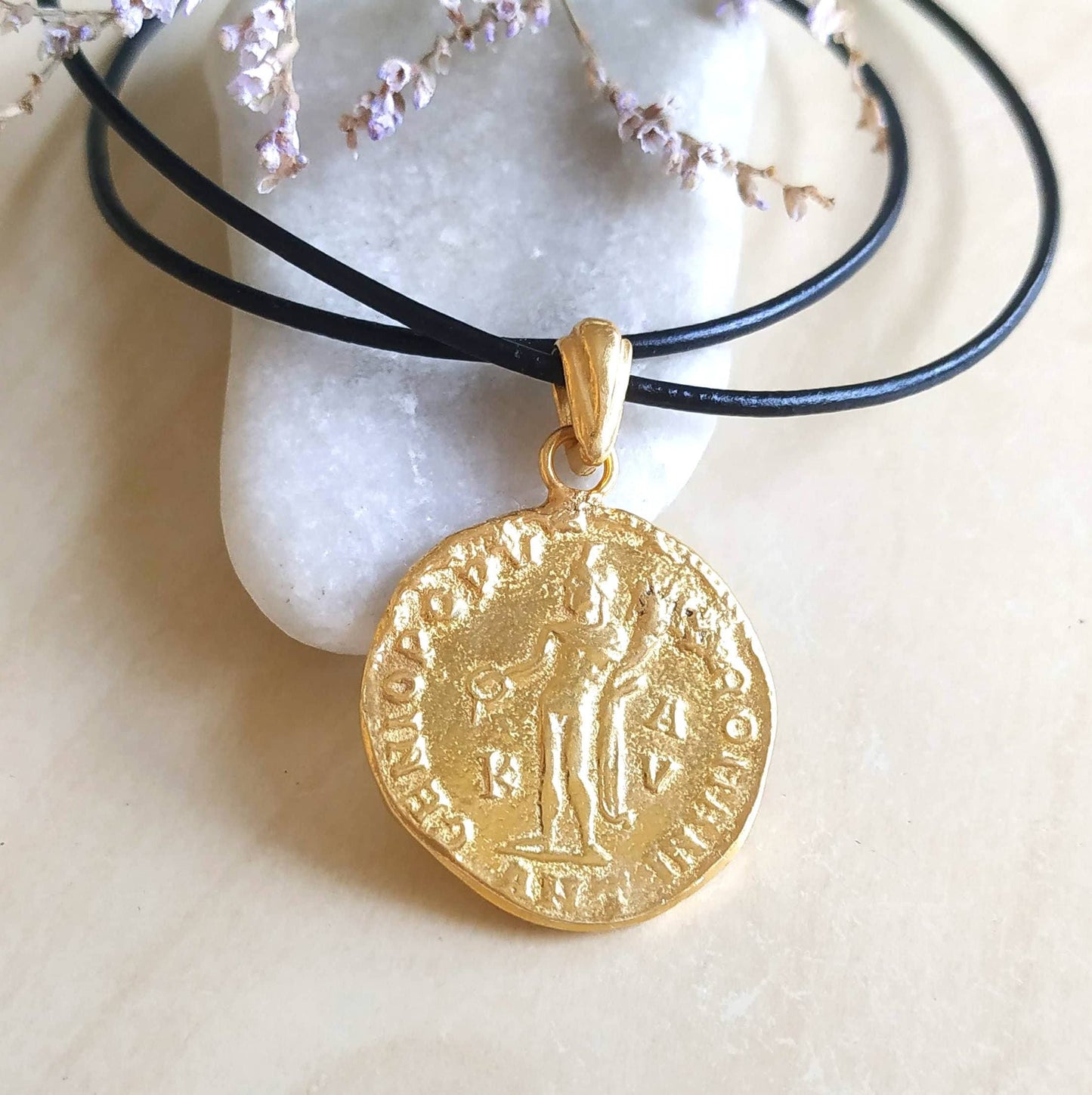 Roman Emperor Diocletian Coin Medallion for Men, Gold Plated Replica Copy Coin Reversible Necklace, Gold Layer Necklace, Vintage jewelry