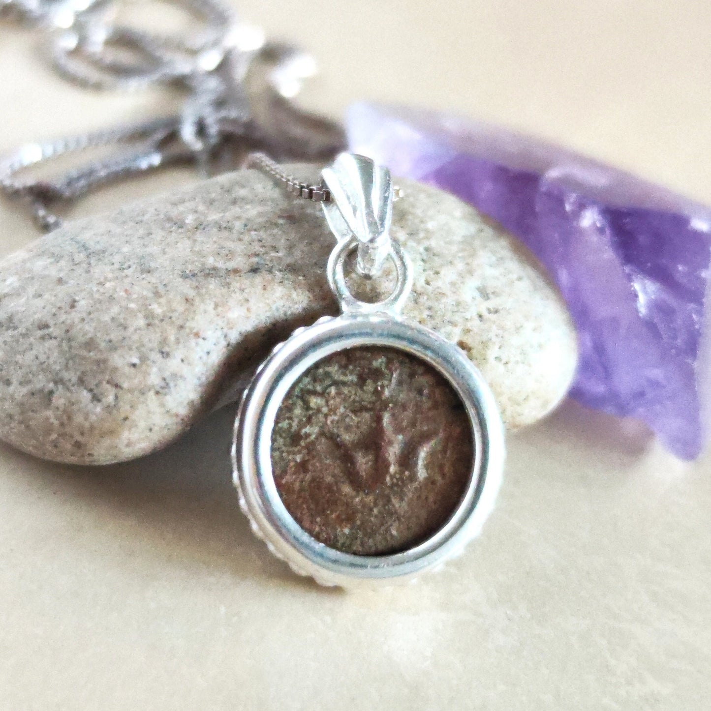 Mark 12:41 Biblical Coin Jewelry, Genuine widow mite pendant, Ancient Judea bronze coin, Christian Jesus coin necklace, Unisex Silver charm