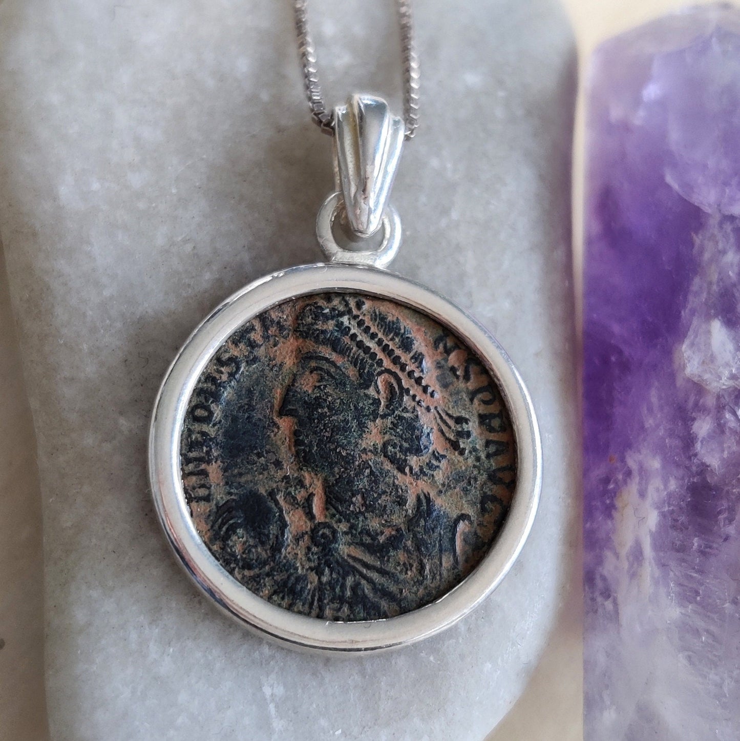 Authentic Roman coin necklace, Antique Constantine son bronze follis silver medallion, men women pendant, Ancient jewelry, unisex gift idea
