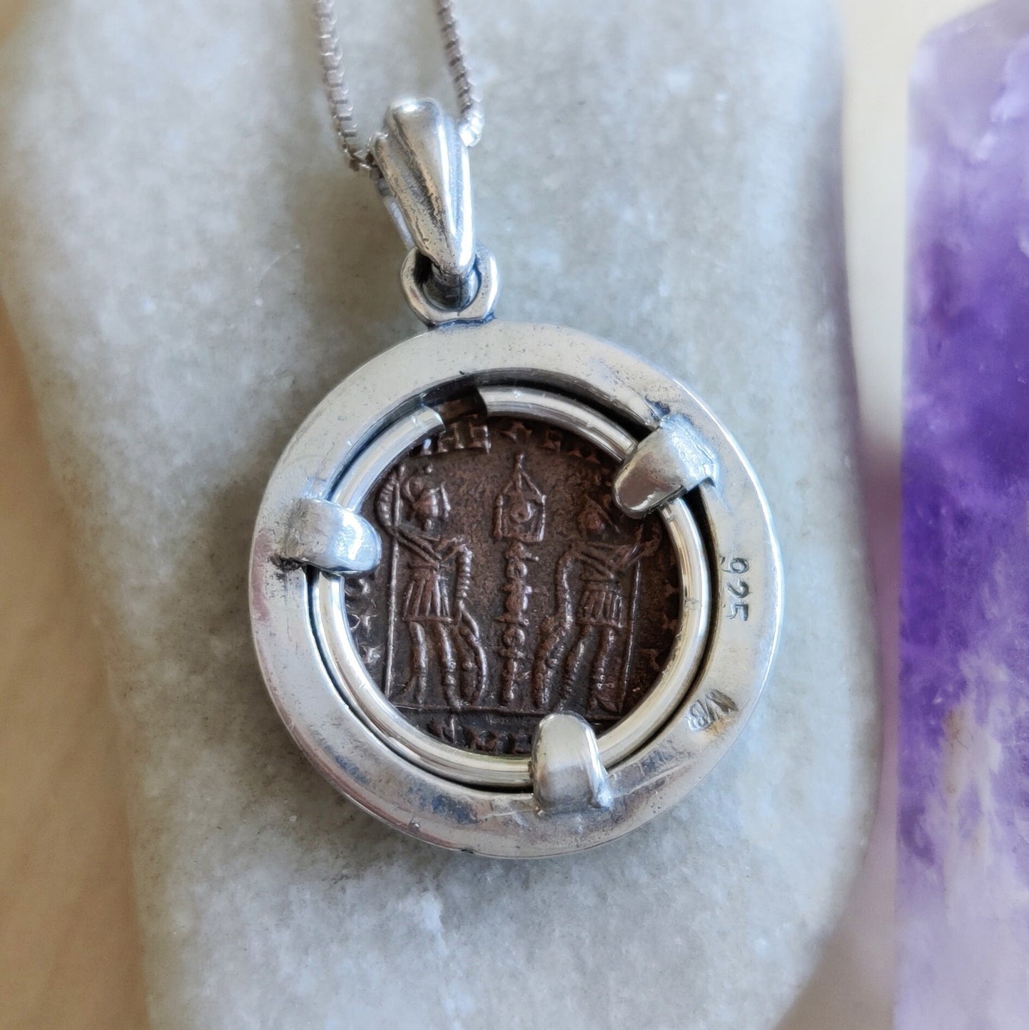 Genuine Certified Roman Coin Silver Necklace of Emperor Constantius, ancient bronze coin pendant, men gift, vintage style unisex Medallion