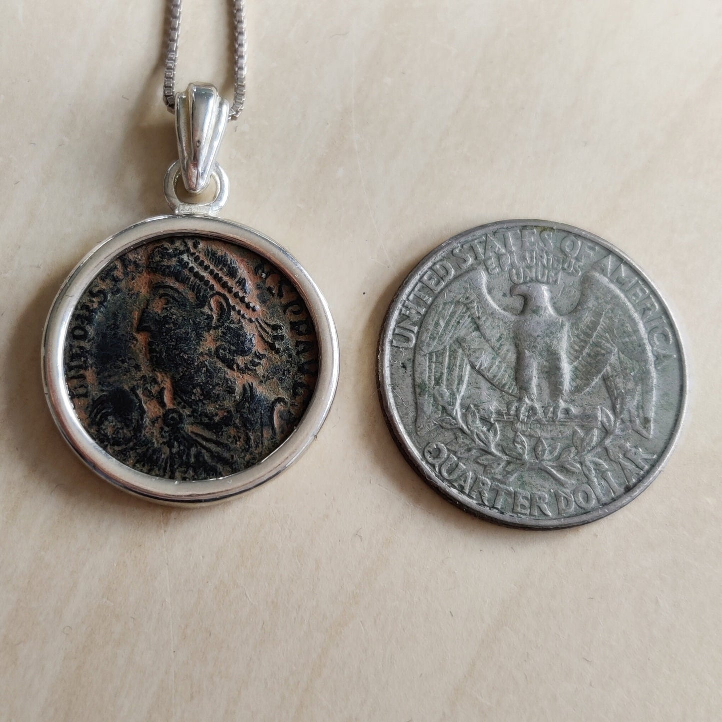 Authentic Roman coin necklace, Antique Constantine son bronze follis silver medallion, men women pendant, Ancient jewelry, unisex gift idea