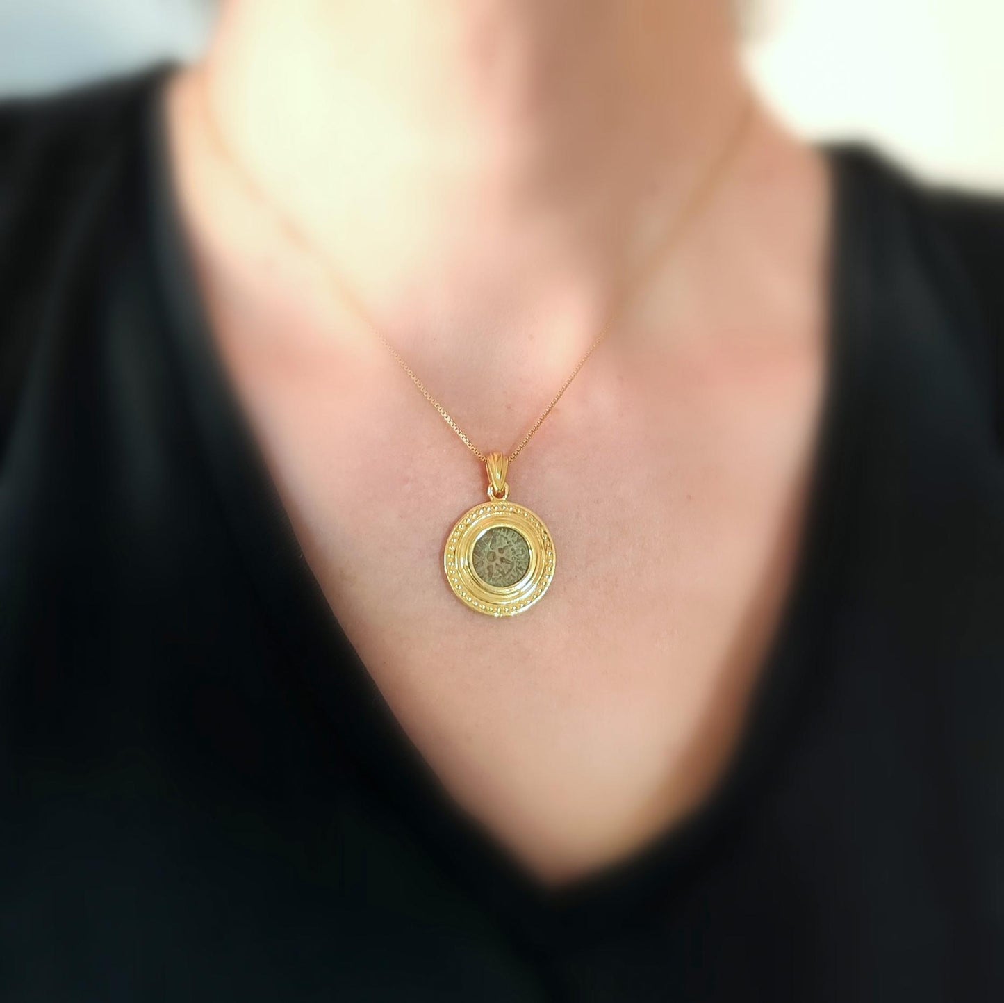 Genuine Widow's mite coin necklace, Christian Women Gold Plated medallion, Antique bible pendant, Jesus ancient coin jewelry, Mark 12:41