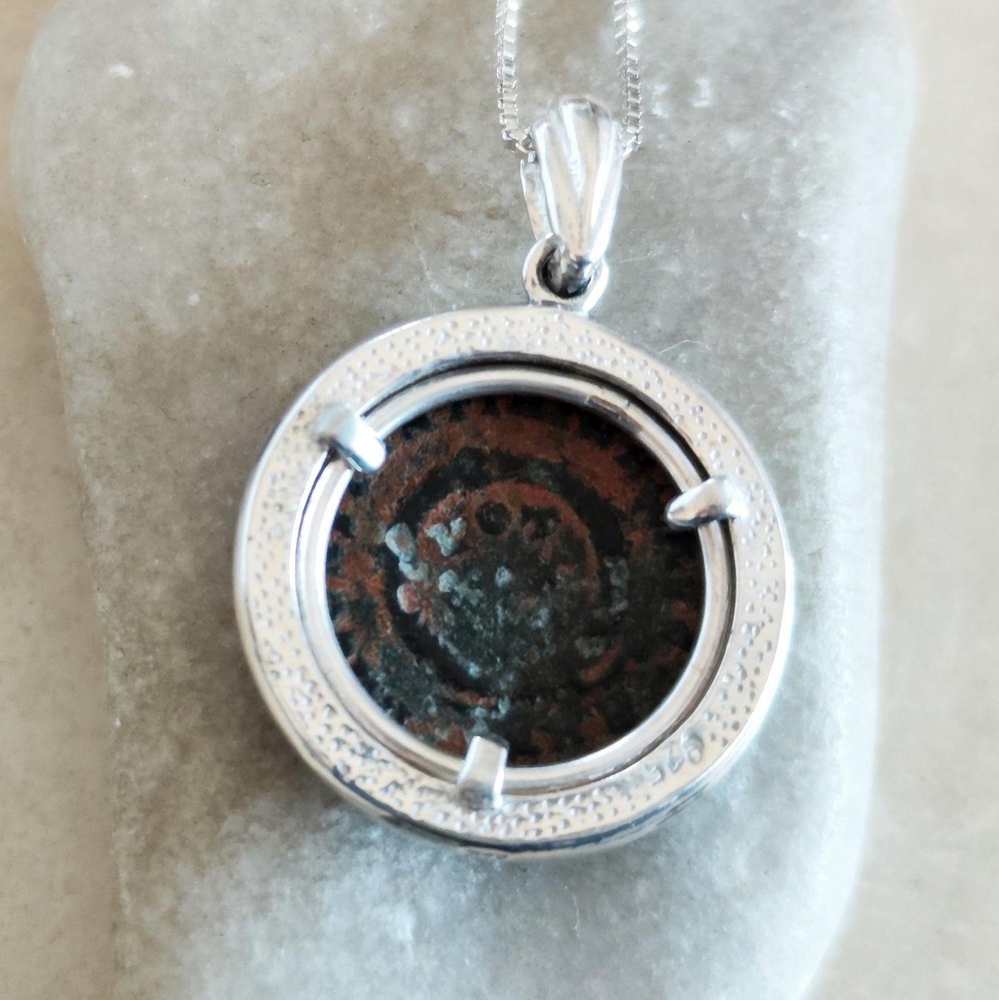 Antique Constantine the Great Coin Silver Necklace, Ancient Roman Coin Pendant