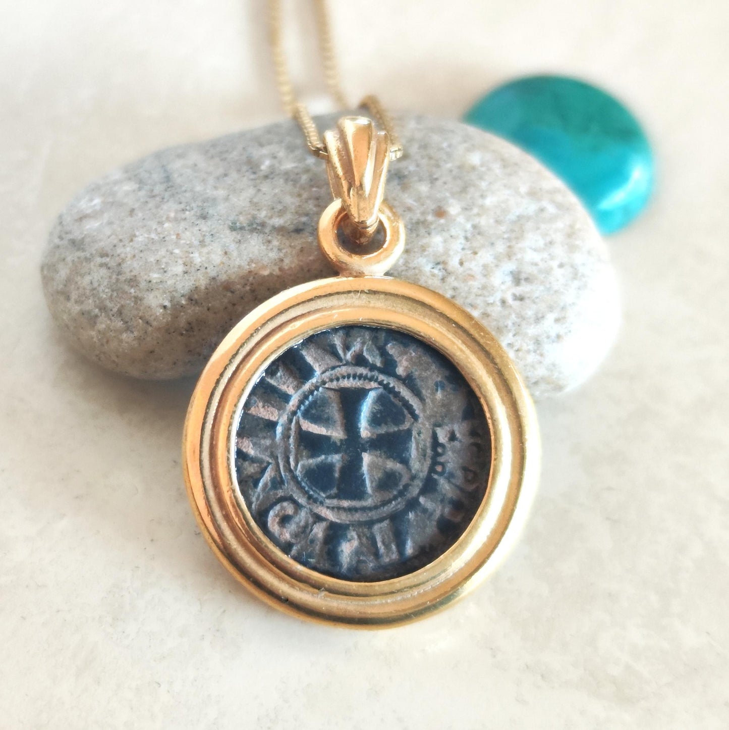 Crusader Kingdom of Jerusalem Coin Necklace, Medieval Knight Templar Latin Cross Medallion, Ancient Real Denier, Jerusalem Christian Jewelry