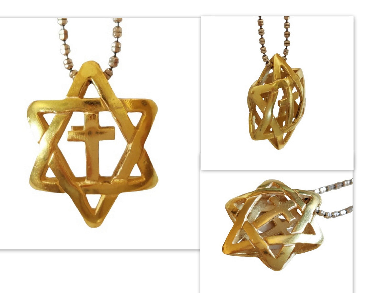 Star of David With Cross 3D necklace, Gold Plated Messianic Jewelry, Jewish Christian interfaith pendant