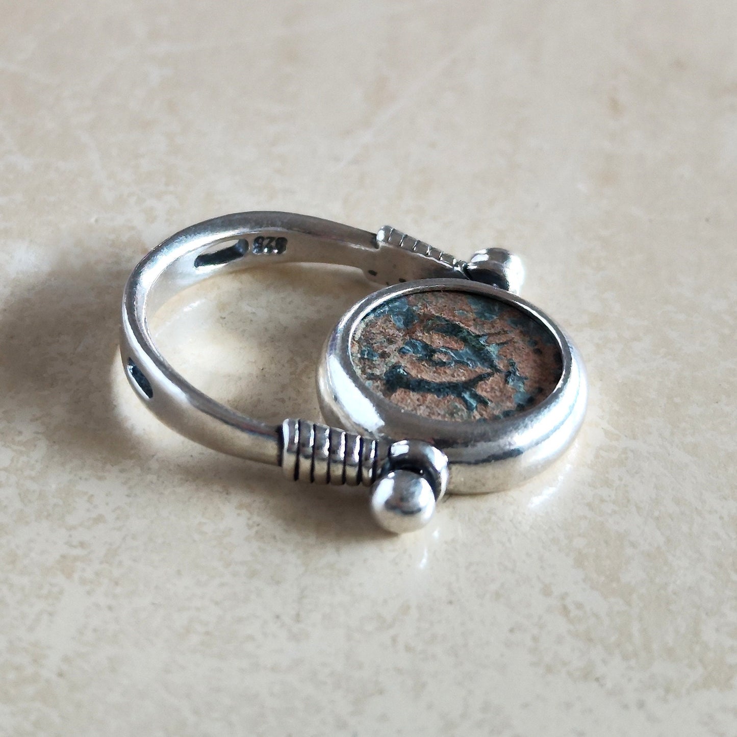 Genuine Roman Judea Biblical Prutah Coin Flip Ring, Antique King Herod I Coin Pendant, Unisex Swivel Silver Ring, Size 8 US, Spinner Jewelry