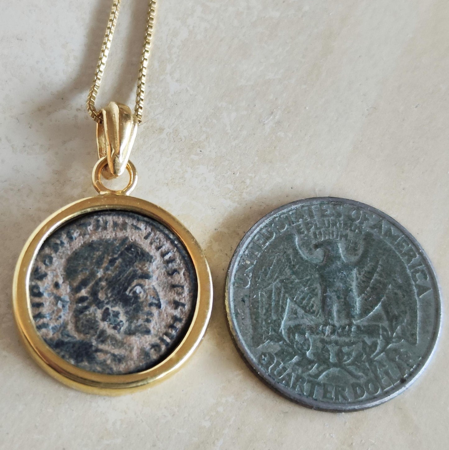 Authentic Certified Roman coin necklace, Antique Emperor Constantine the Great Gold Plated medallion, Vintage coin Pendant, unisex gift idea