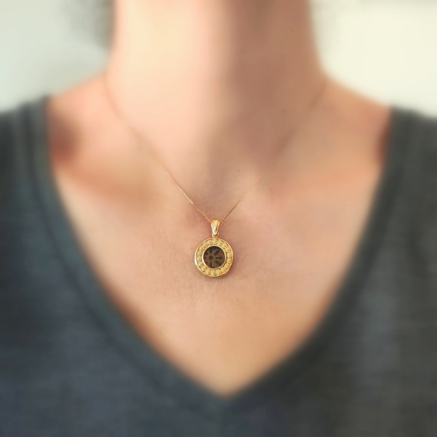 Widow's Mite Coin Gold Plated Pendant, Ancient Biblical Coin Necklace, Flower Nature Jewelry, Christian Gift Idea, Antique Vintage Style