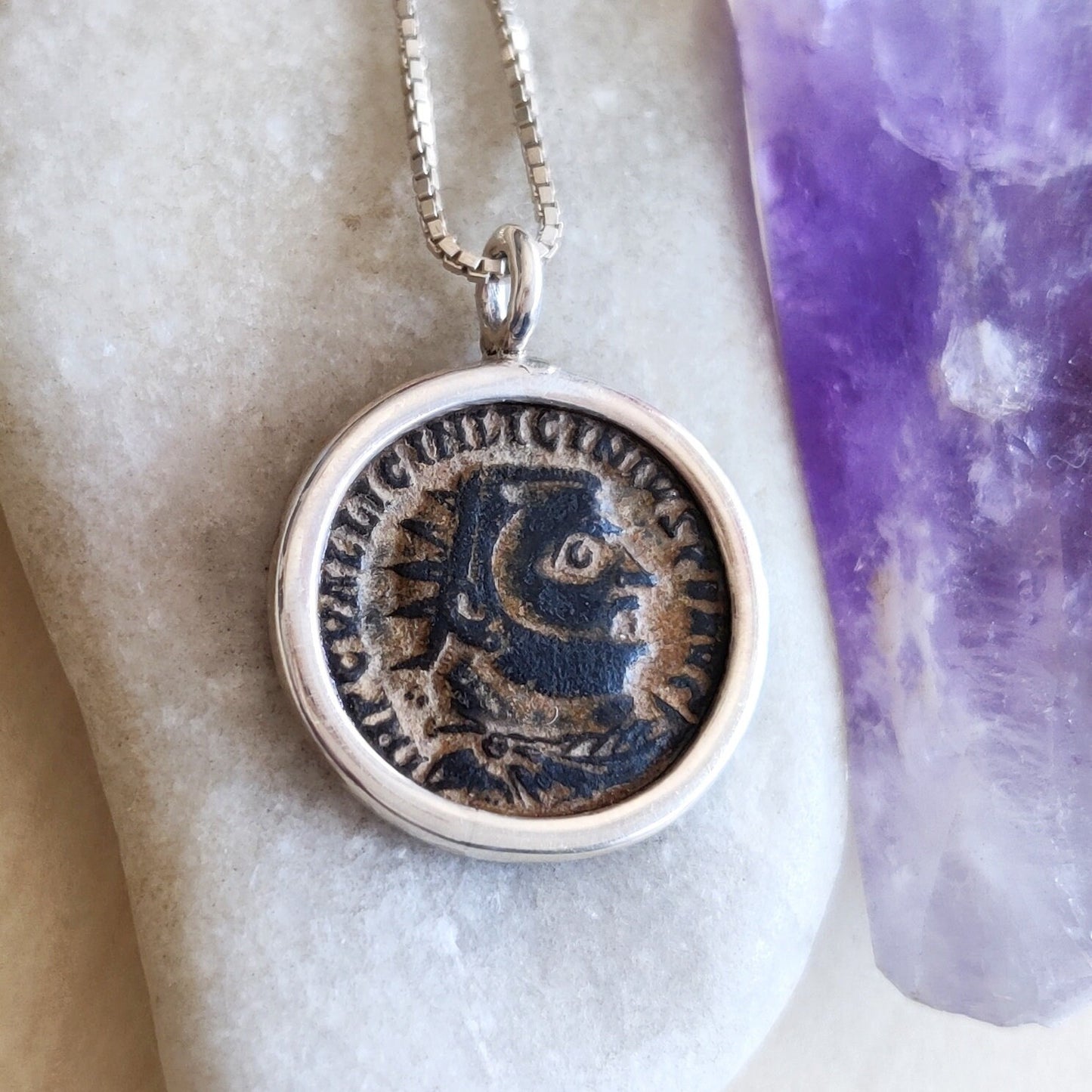 Coin necklace for men, Genuine Roman coin silver necklace, Emperor Licinius bronze coin pendant, vintage style jewelry, Antique unisex charm