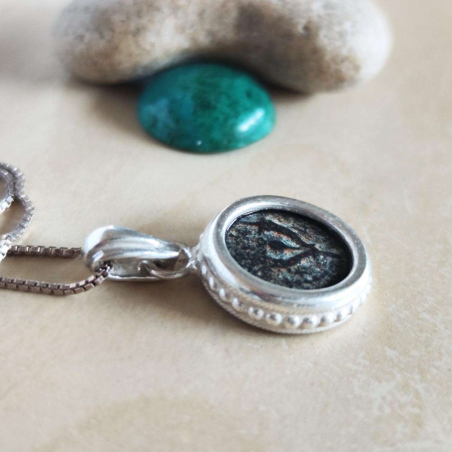 Genuine Antique widow's mite coin necklace, Hasmonean Judea Bronze Cornucopia Horns of Plenty Prutah Pendant, Ancient Coin Men Women Jewelry