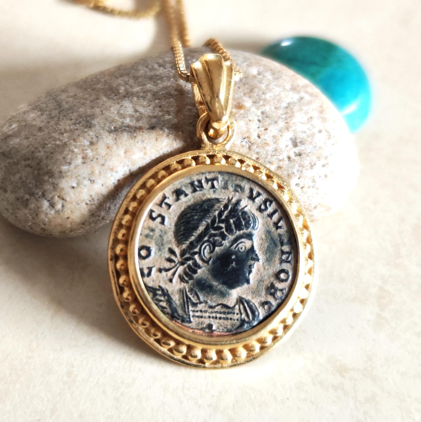 Roman Coin Pendant of Emperor Constantine II, Early Christian Coin Necklace, Ancient Vintage Jewelry