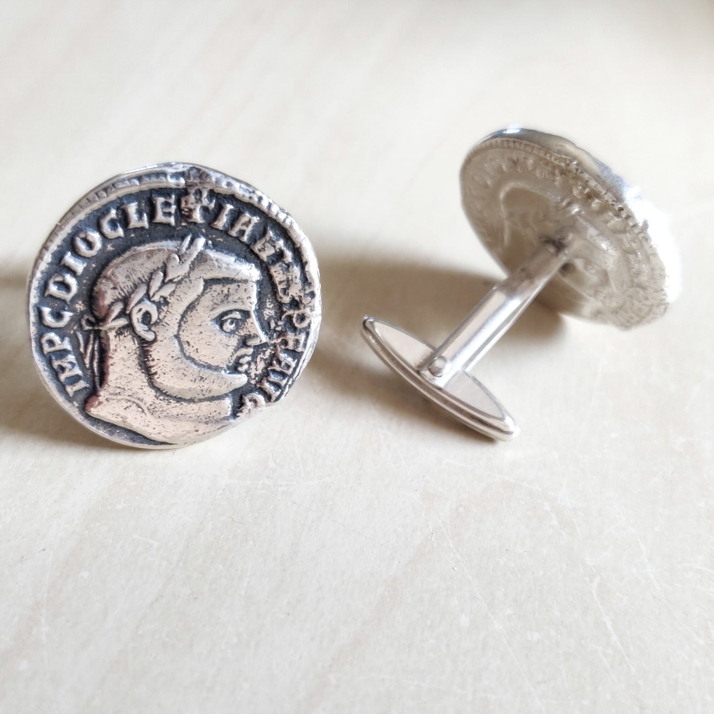 Roman Coin Silver Cufflinks , Emperor Diocletian Replica Coin Cufflinks, Jewelry Gift Idea For men, History Buff Cufflinks