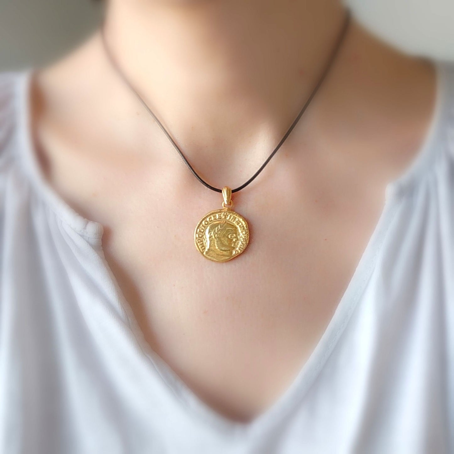 Roman Emperor Diocletian Coin Medallion for Men, Gold Plated Replica Copy Coin Reversible Necklace, Gold Layer Necklace, Vintage jewelry