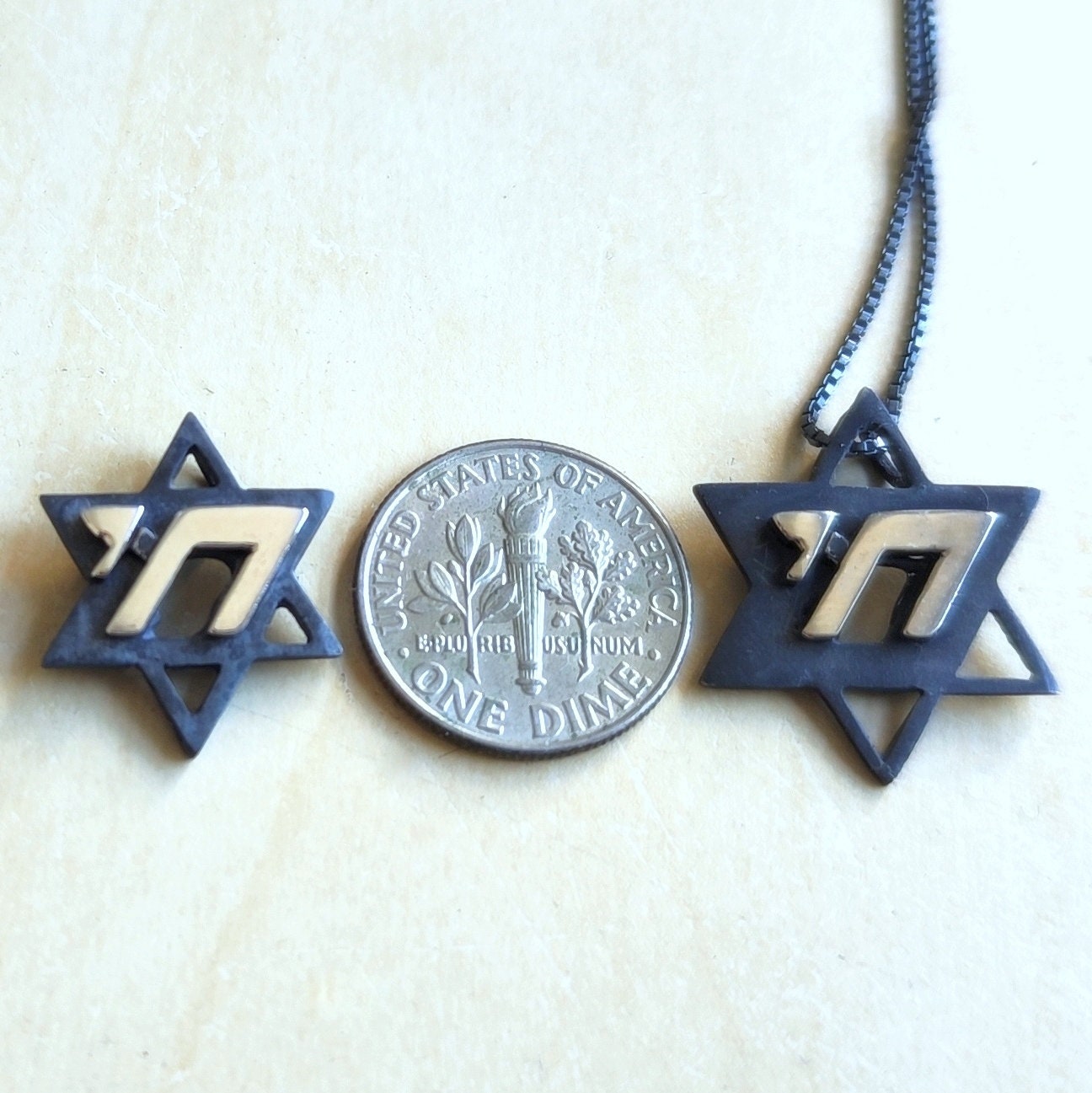 Two-Tone Star of David Chai Necklace: Sterling Silver Jewish Pendant Barr Designs