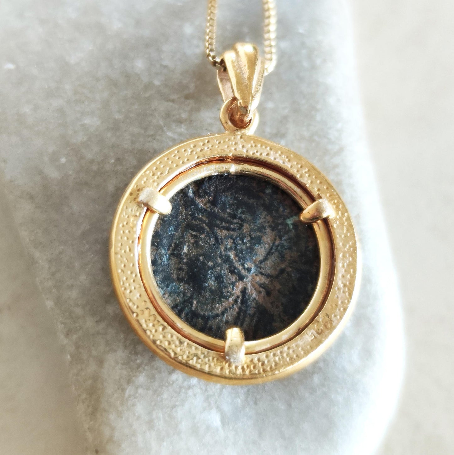 Antique Constantine She Wolf Bronze Coin Necklace, Ancient Roman Romulus & Remus coin, Vintage Gold Plated Coin Pendant, Medallion Jewelry