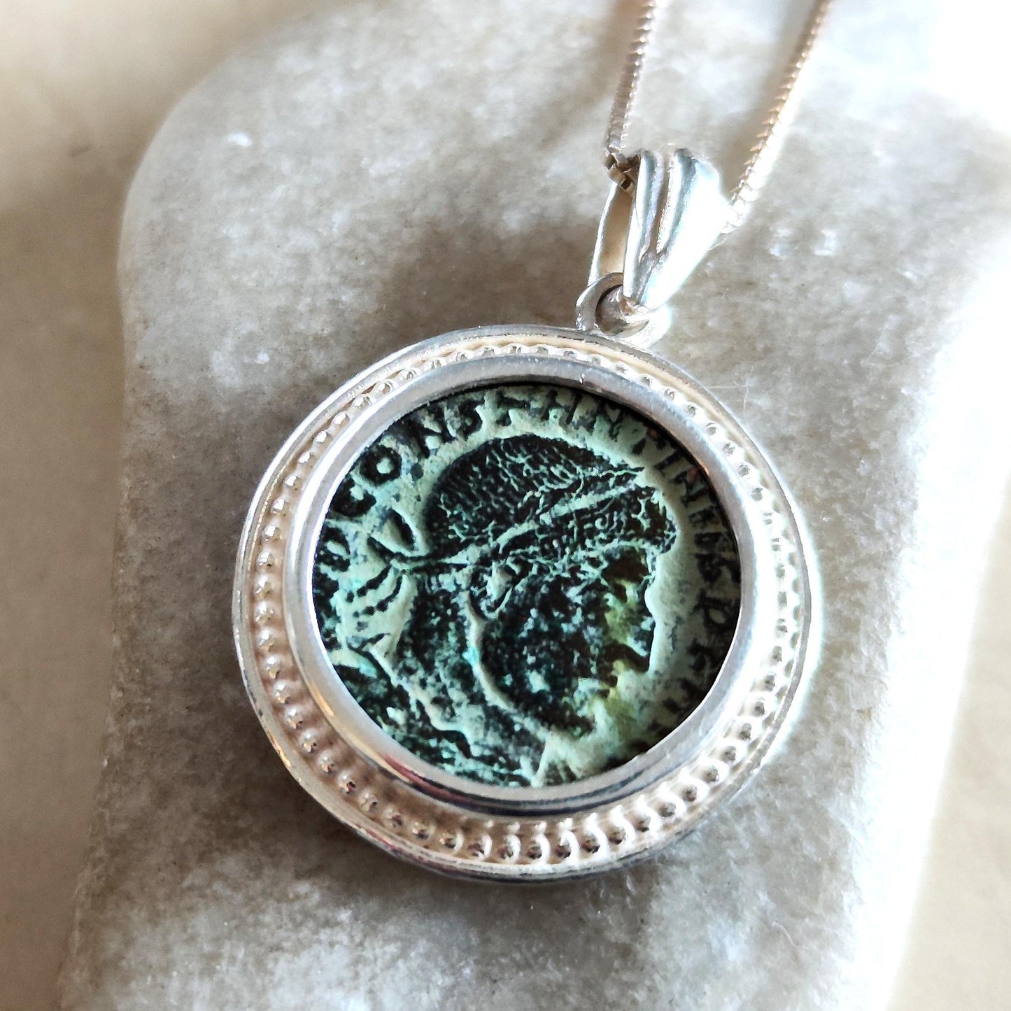 Roman Constantine the Great coin silver necklace, real ancient certified bronze coin pendant, men unisex gift idea, Antique vintage jewelry