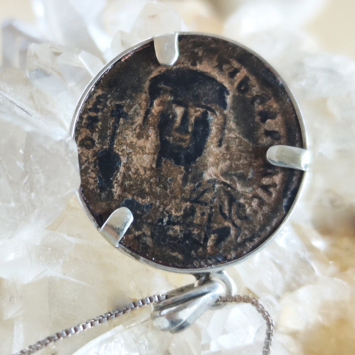 Large Ancient Byzantine Coin Medallion, Byzantine Empire Follis Coin Silver Statement Necklace, Men Unisex Gift Idea, Vintage Style Jewelry