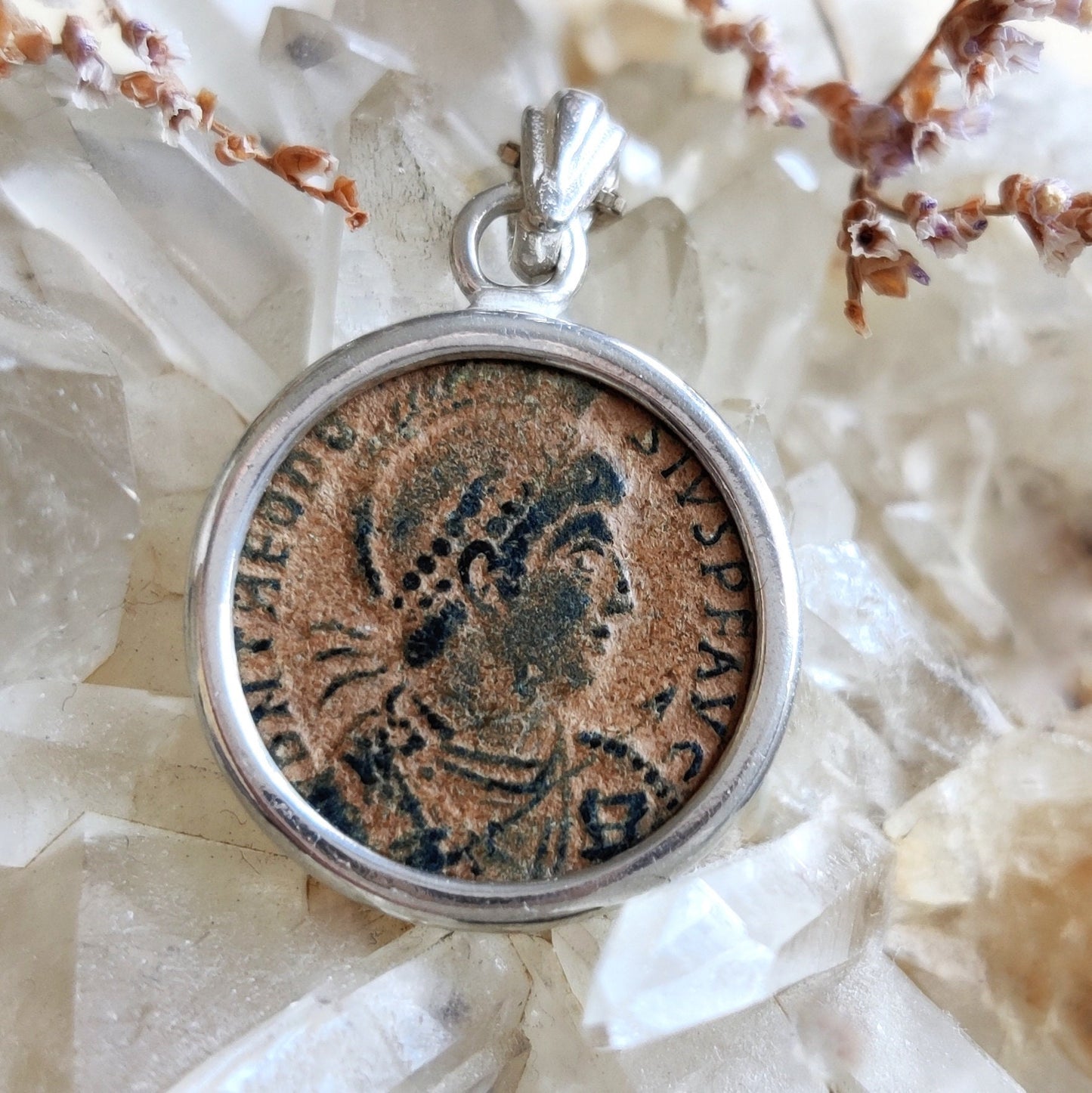Roman Orthodox Coin Silver Necklace, Antique Theodosius bronze medallion, Authentic Christian Coin Charm, Vintage jewelry, History Buff gift