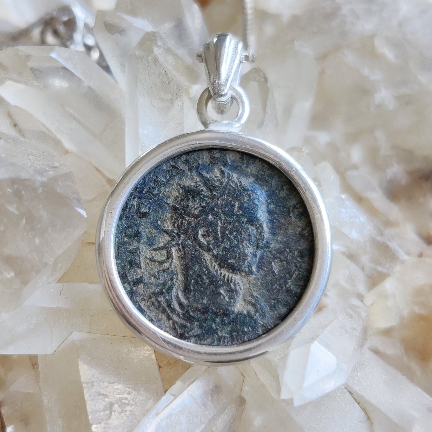 Antique Roman Empire Coin Silver Necklace, 3rd Century Valerian Pendant, Vintage Style Jewelry