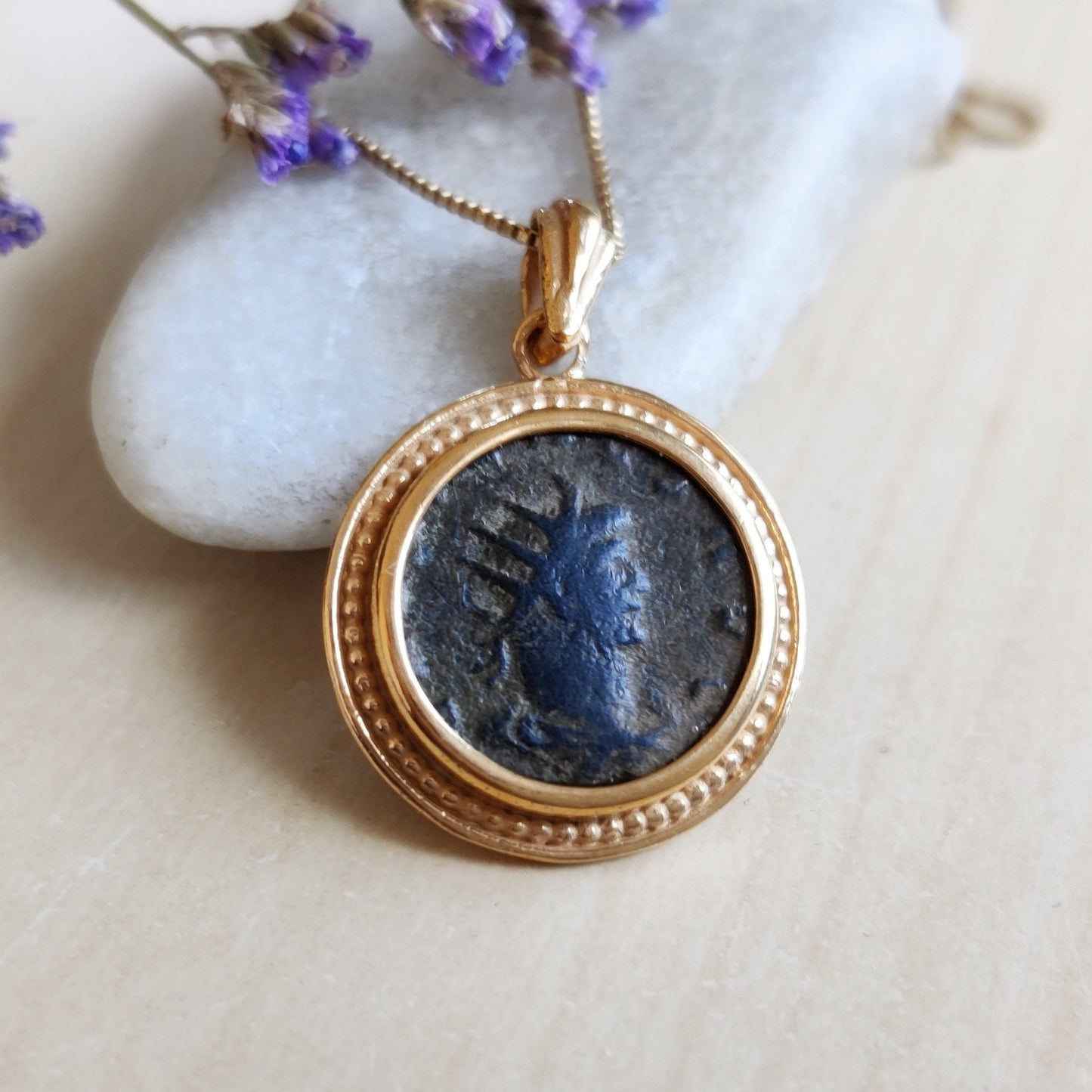 Genuine Roman Coin Pendant, Emperor Gallienus Roman Coin Necklace, Ancient Coin Necklace, Vintage Antique Gold Coin Pendant, Vintage Jewelry