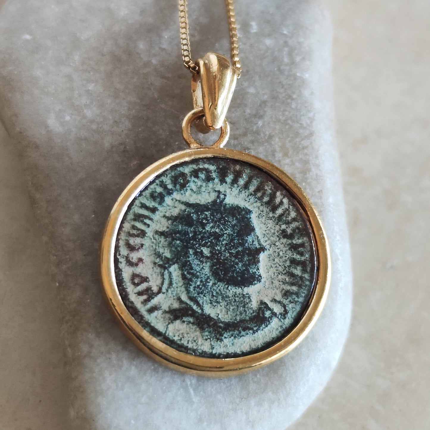 Certified Antique Roman Coin Necklace, Genuine Emperor Diocletian Gold Plated medallion, Women Unisex Ancient Coin Jewelry, vintage Necklace