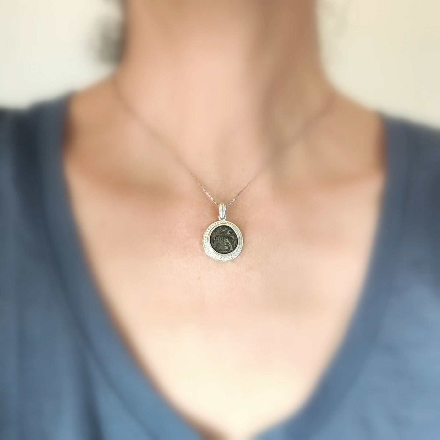 Authentic Roman Romulus & Remus coin necklace, Ancient history Silver medallion, unisex jewelry, antique Constantine She wolf bronze coin