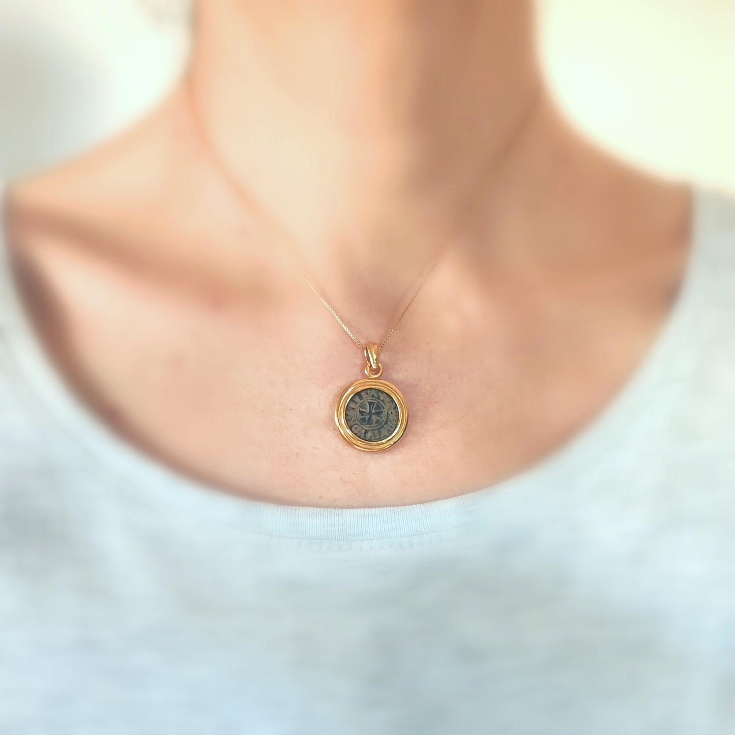 Crusader Kingdom of Jerusalem Coin Necklace, Medieval Knight Templar Latin Cross Medallion, Ancient Real Denier, Jerusalem Christian Jewelry
