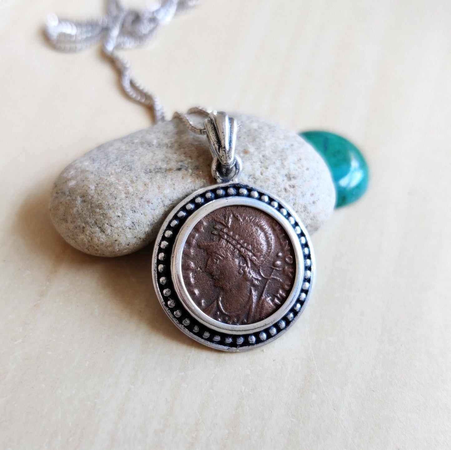 Genuine Certified Roman Coin Silver Necklace of Emperor Constantius, ancient bronze coin pendant, men gift, vintage style unisex Medallion