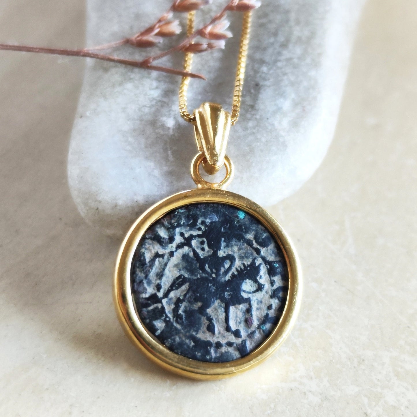 Ancient Crusader Knight Coin Pendant, Christian Cross Necklace, Horse Coin Gold Plated Necklace, Armenia Cilicia Coin, History Buff Gift