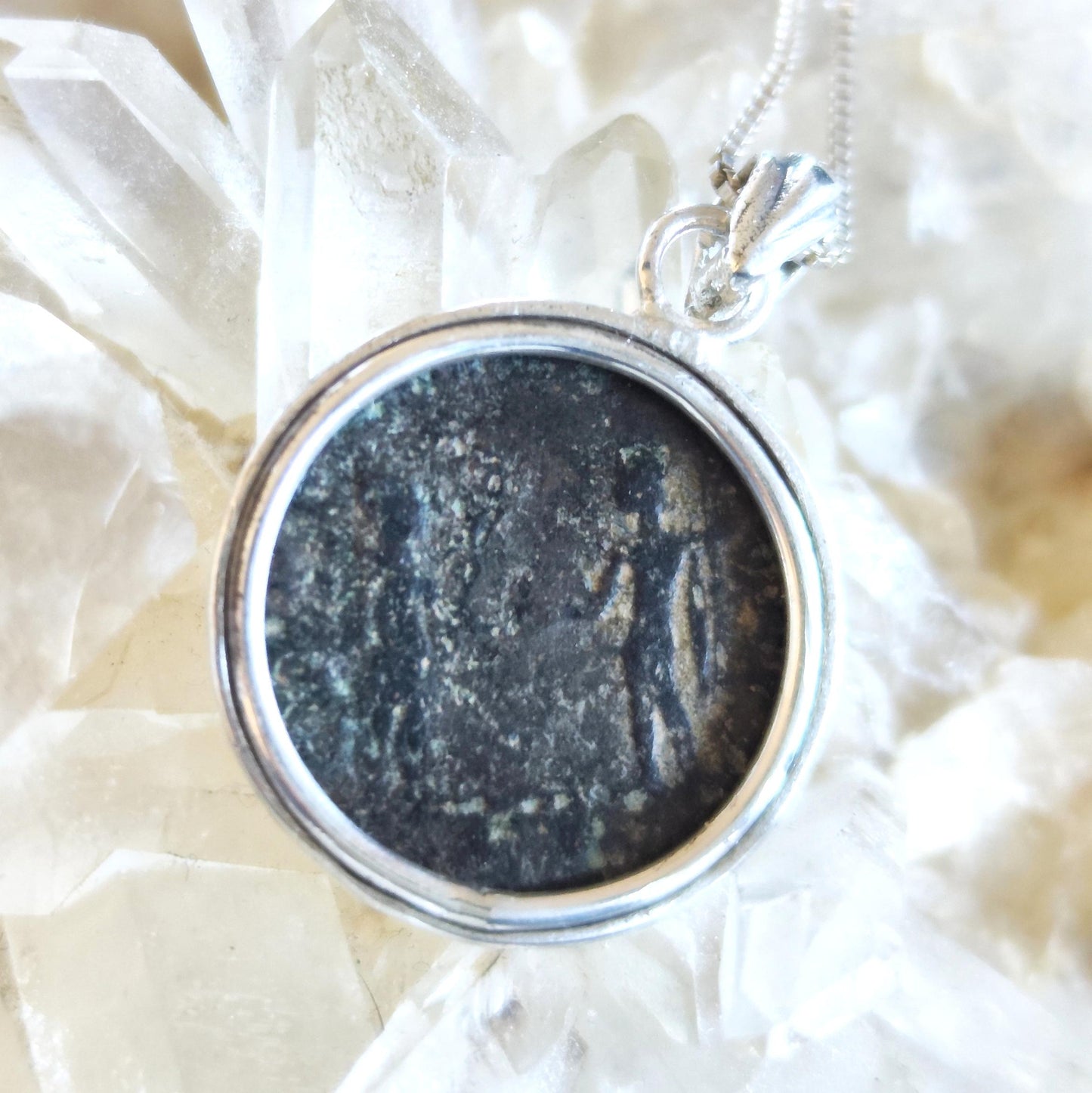 Antique Roman Empire Coin Silver Necklace, 3rd Century Valerian Pendant, Vintage Style Jewelry