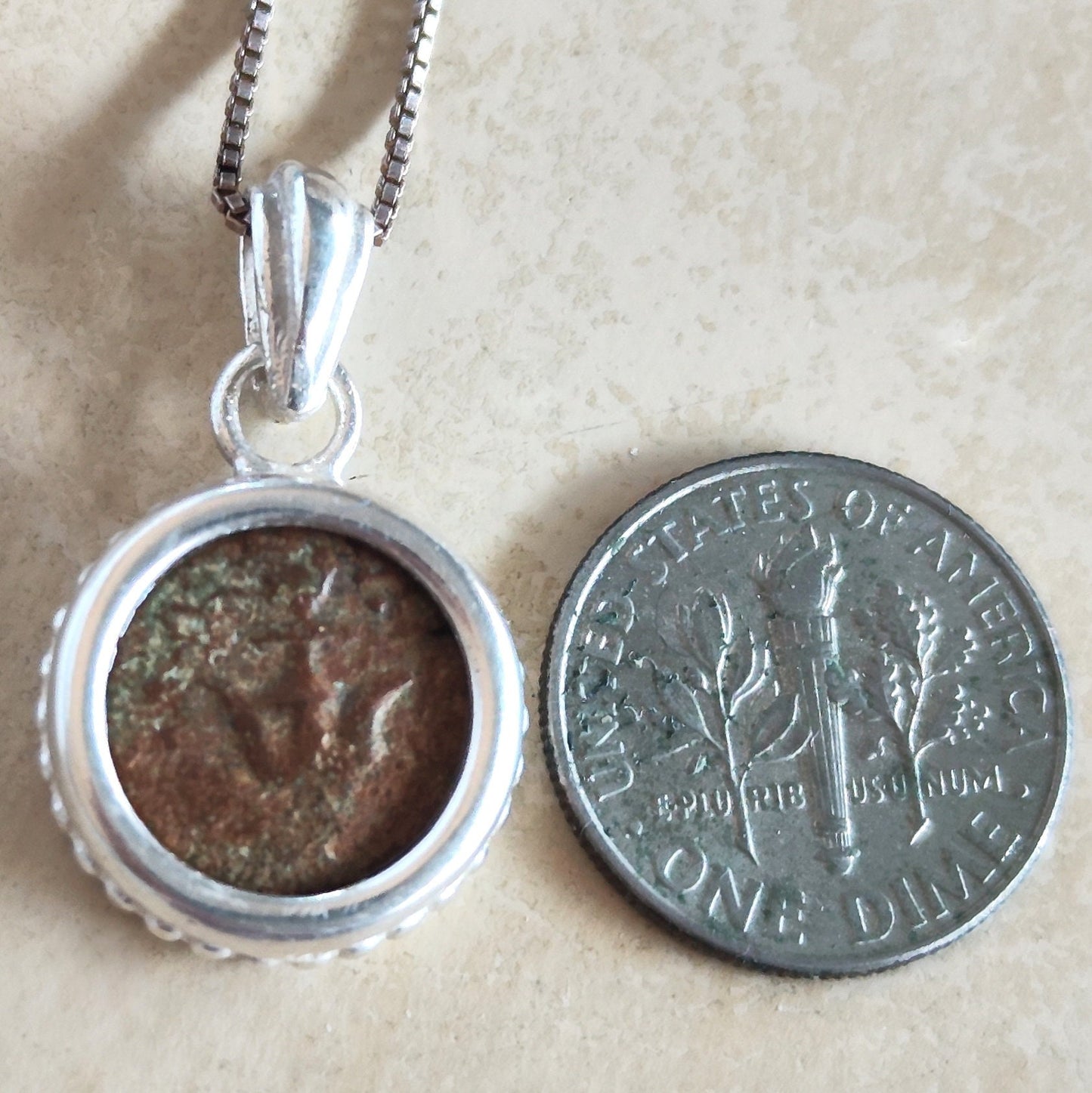 Mark 12:41 Biblical Coin Jewelry, Genuine widow mite pendant, Ancient Judea bronze coin, Christian Jesus coin necklace, Unisex Silver charm