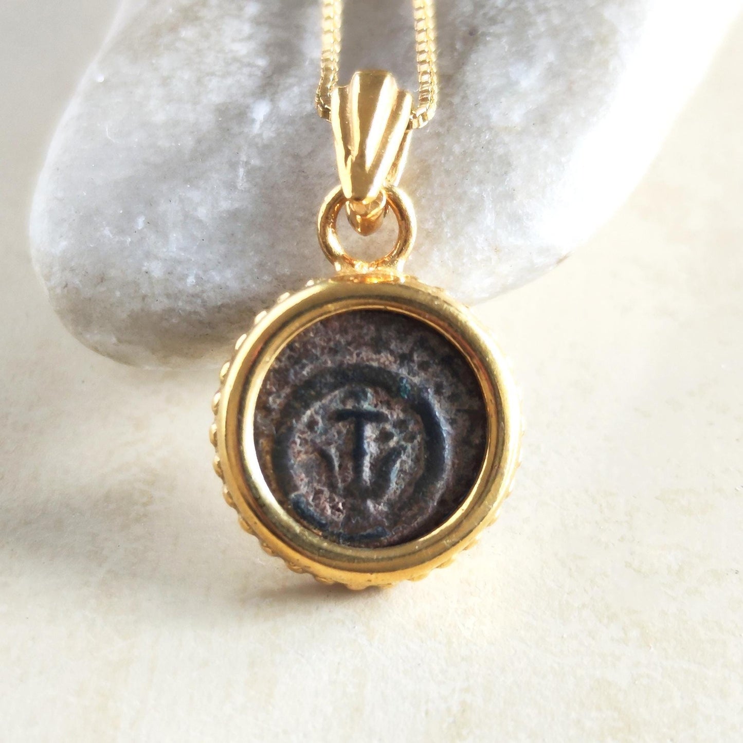 Genuine Biblical Coin Necklace, Antique Real Widow's Mite Coin Gold Plated small Pendant, Jesus Ancient Coin Jewelry, Christian Gift Idea