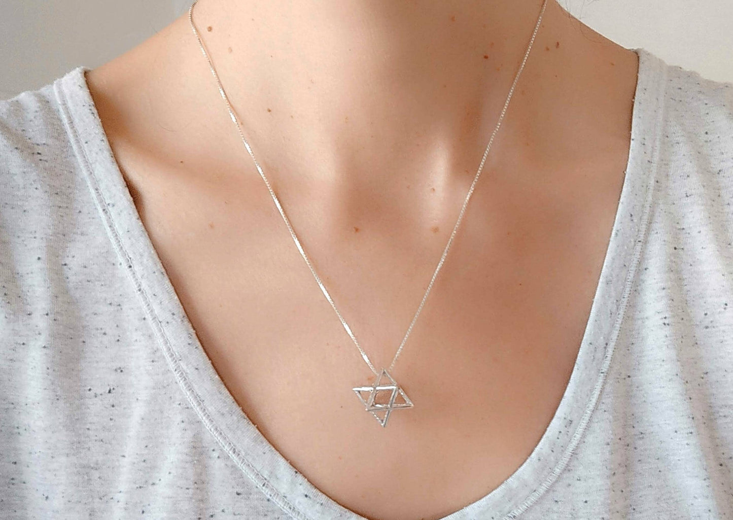 Merkaba charm necklace, sterling silver Star tetrahedron, unisex necklace, mer ka ba for meditation, new age jewelry, merkaba pendant