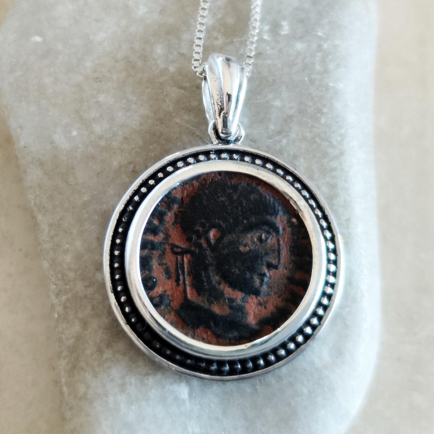 Antique Constantine the Great Coin Silver Necklace, Ancient Roman Coin Pendant