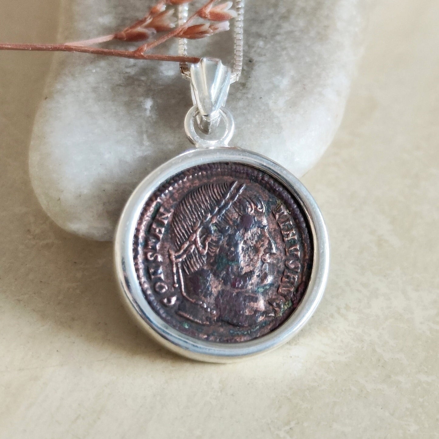 Constantine the Great Silver Pendant, Christian Coin Necklace, Roman Coin Medallion, Ancient Coin Necklace, Antique Coin Vintage Gift