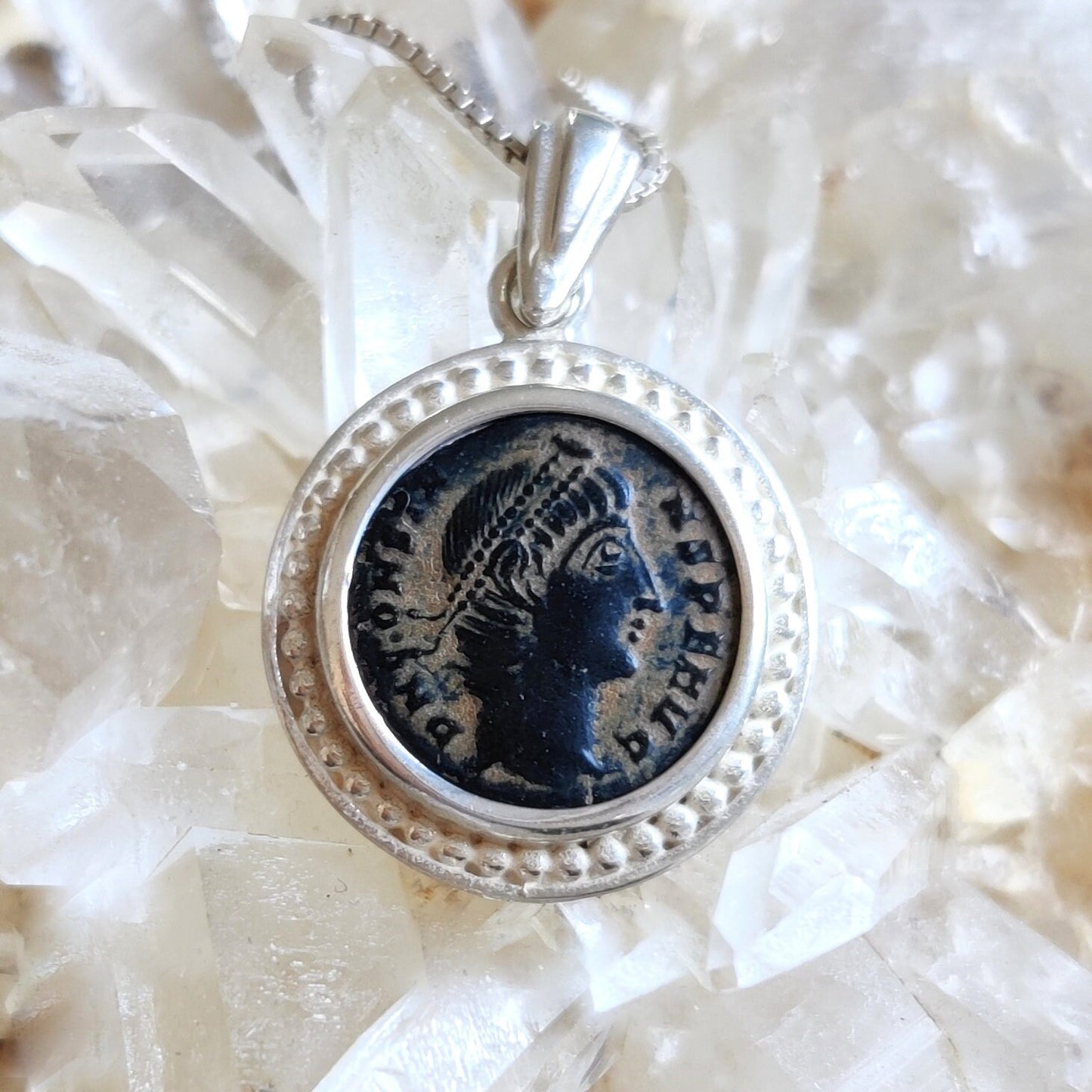 Genuine certified Roman coin silver necklace, ancient bronze coin pendant, Emperor Constans medallion, vintage style men unisex gift