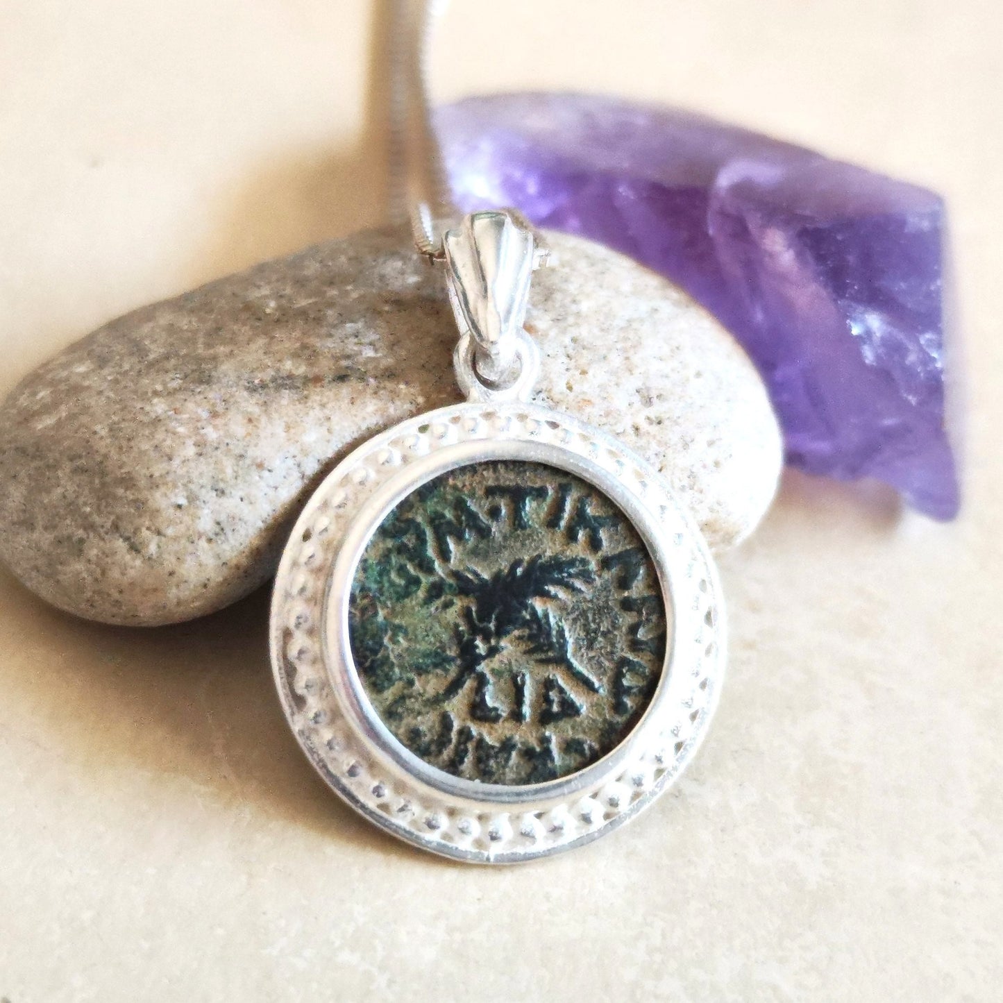 Antique Roman Provincial coin silver necklace, Procurator Antonius Felix Medallion, Ancient Emperor Claudius Coin Jewelry, History Necklace